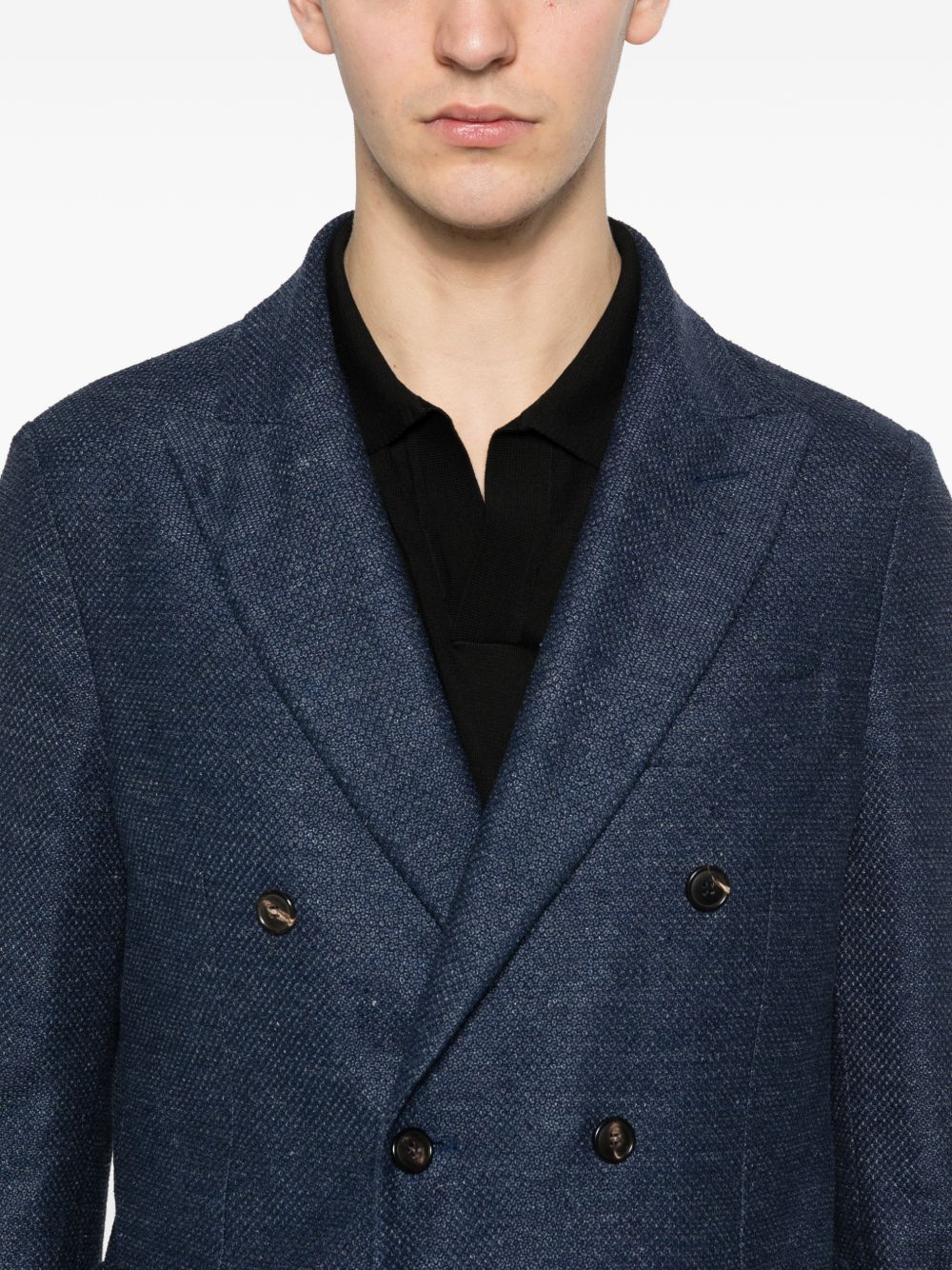 CIRCOLO 1901 Giacca doppiopetto in lino e cotone blu navy con revers classici 