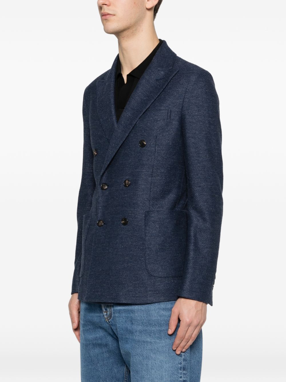 CIRCOLO 1901 Giacca doppiopetto in lino e cotone blu navy con revers classici 