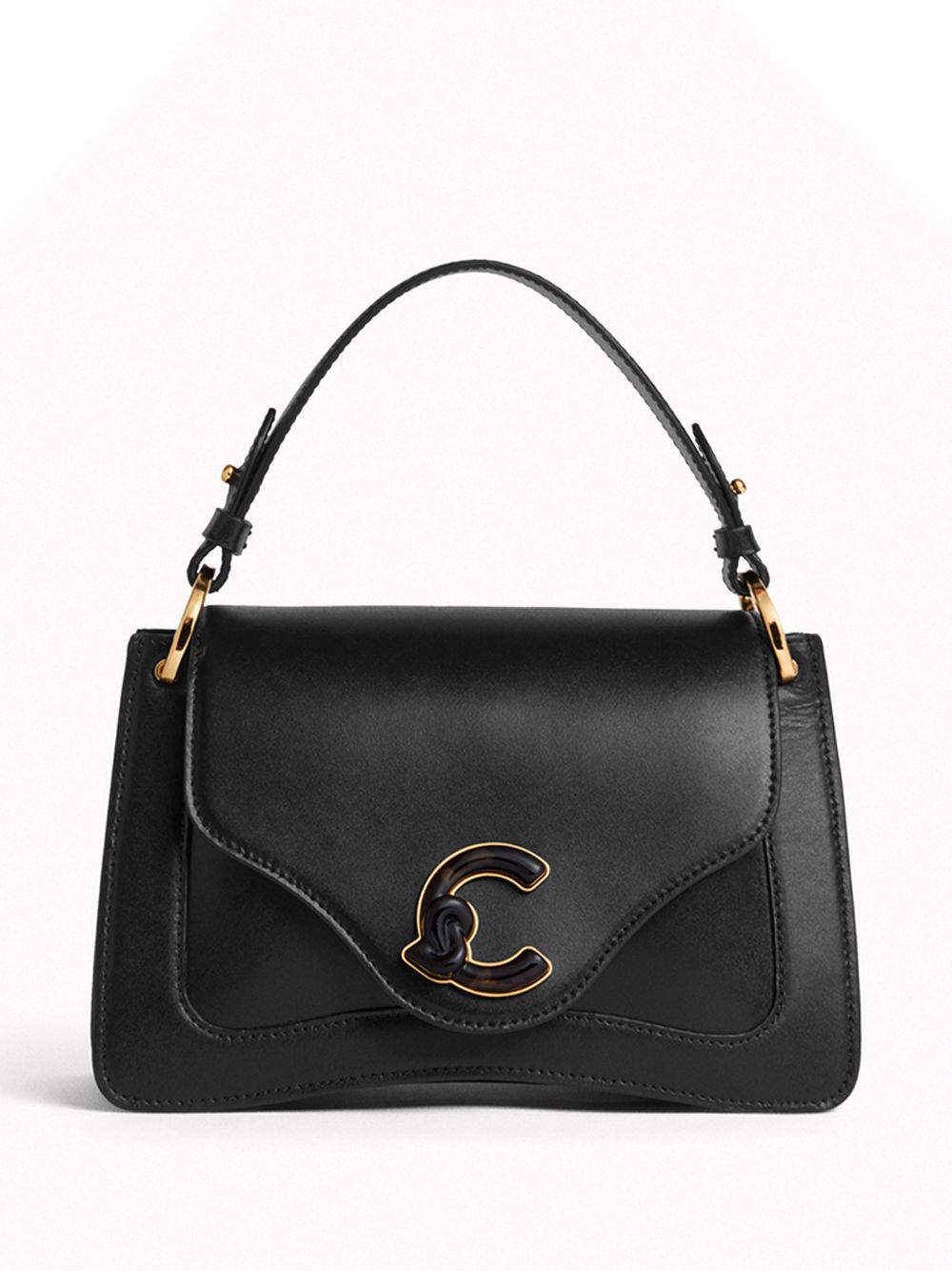 COCCINELLE Borsa a mano nera in pelle con logo 