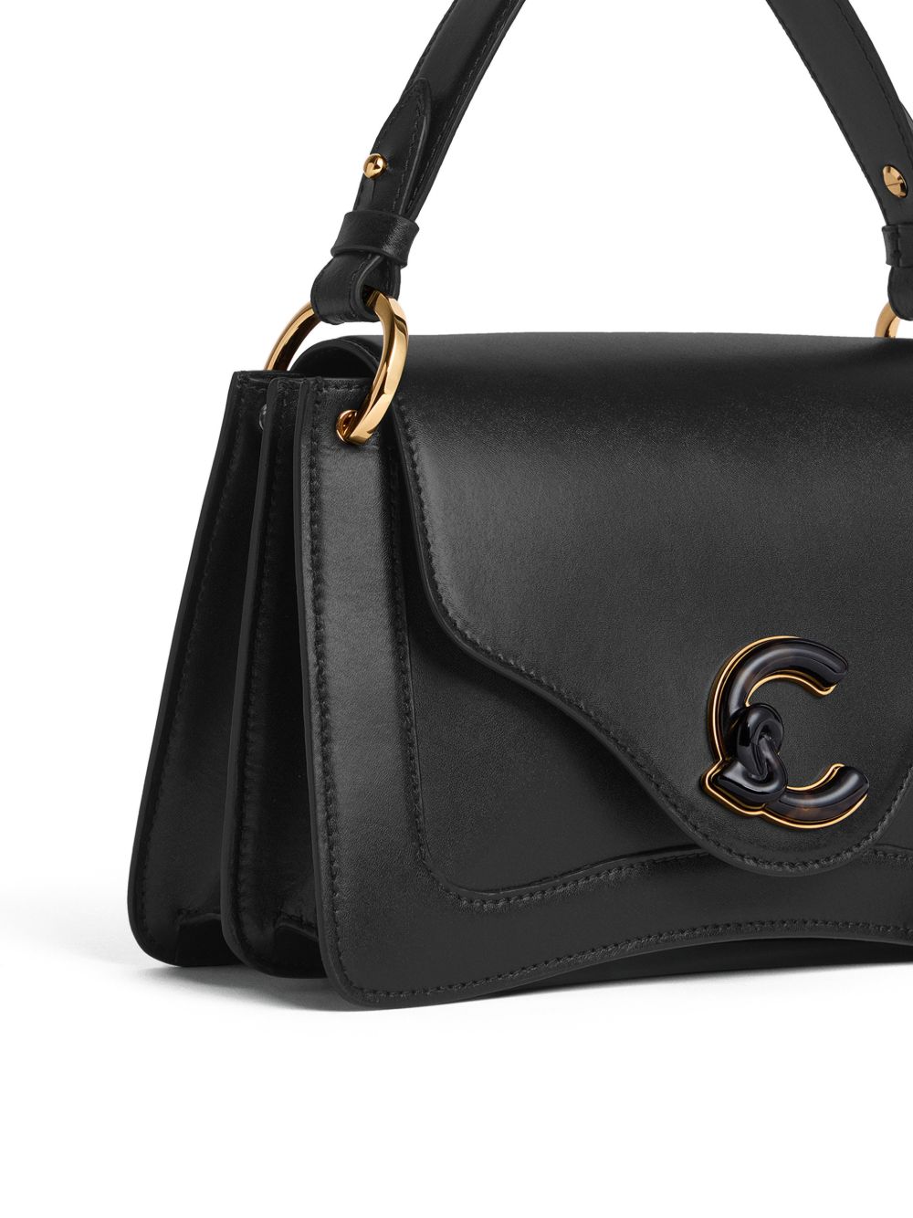 COCCINELLE Borsa a mano nera in pelle con logo 