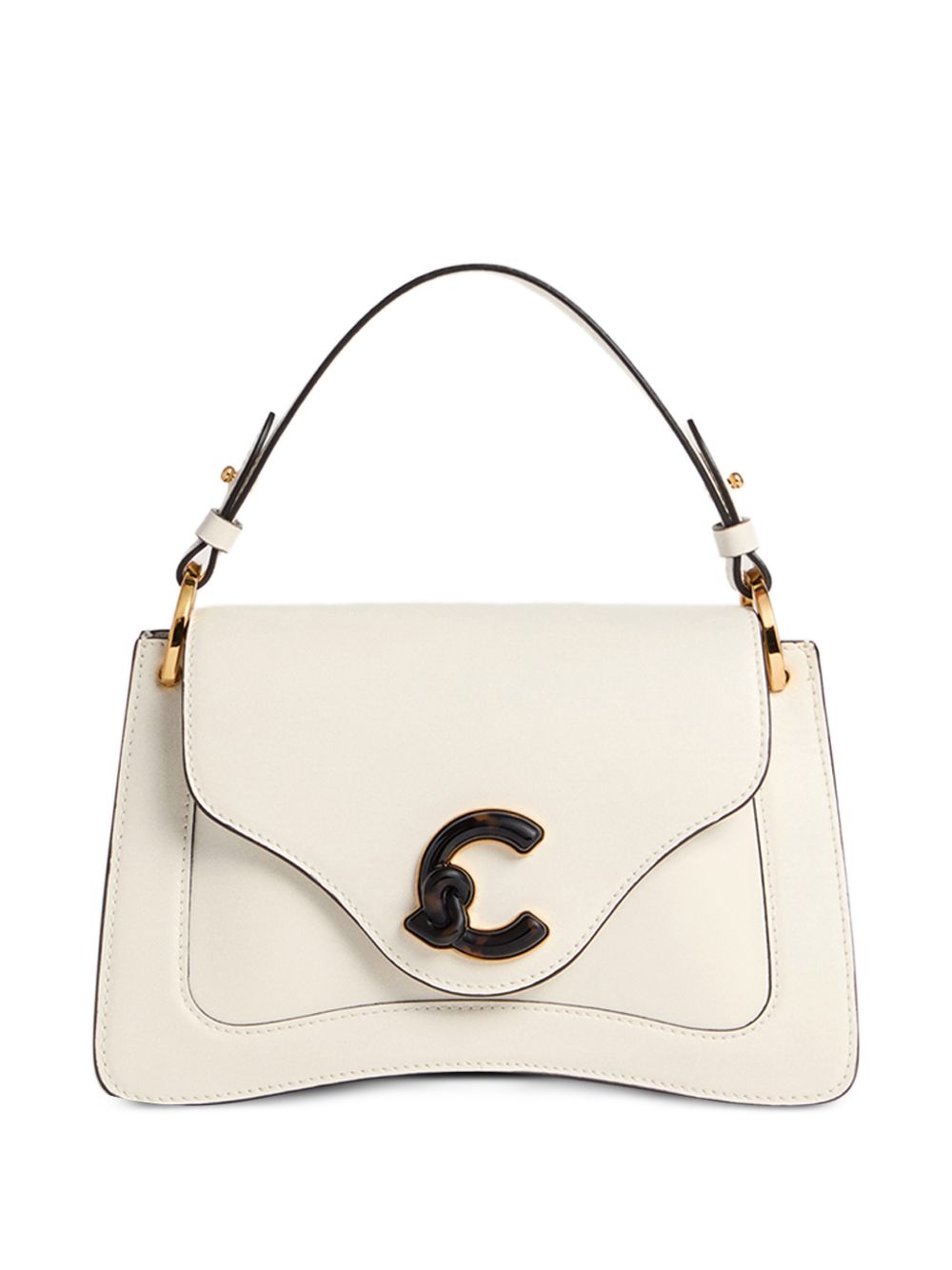 COCCINELLE Borsa a mano in pelle bianca con placca logo 