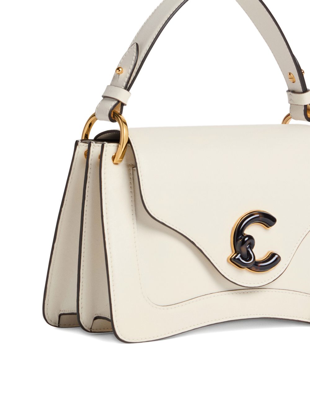 COCCINELLE Borsa a mano in pelle bianca con placca logo 