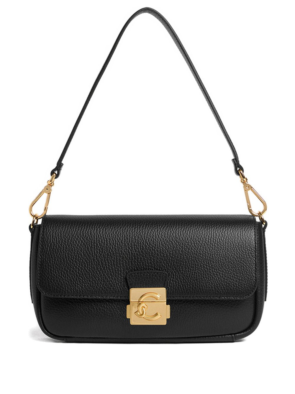 COCCINELLE Borsa a spalla in pelle nera con placca logo 