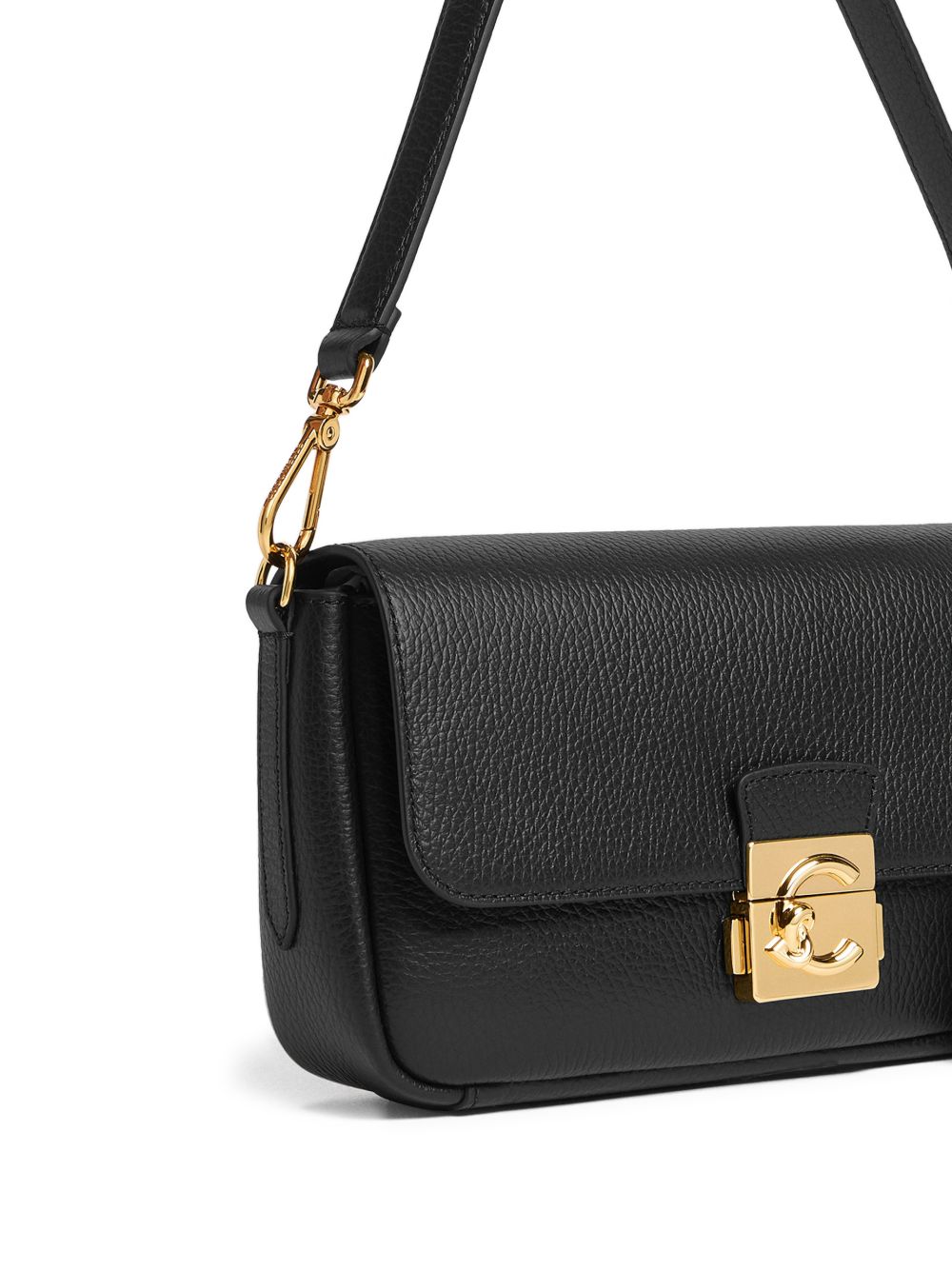 COCCINELLE Borsa a spalla in pelle nera con placca logo 