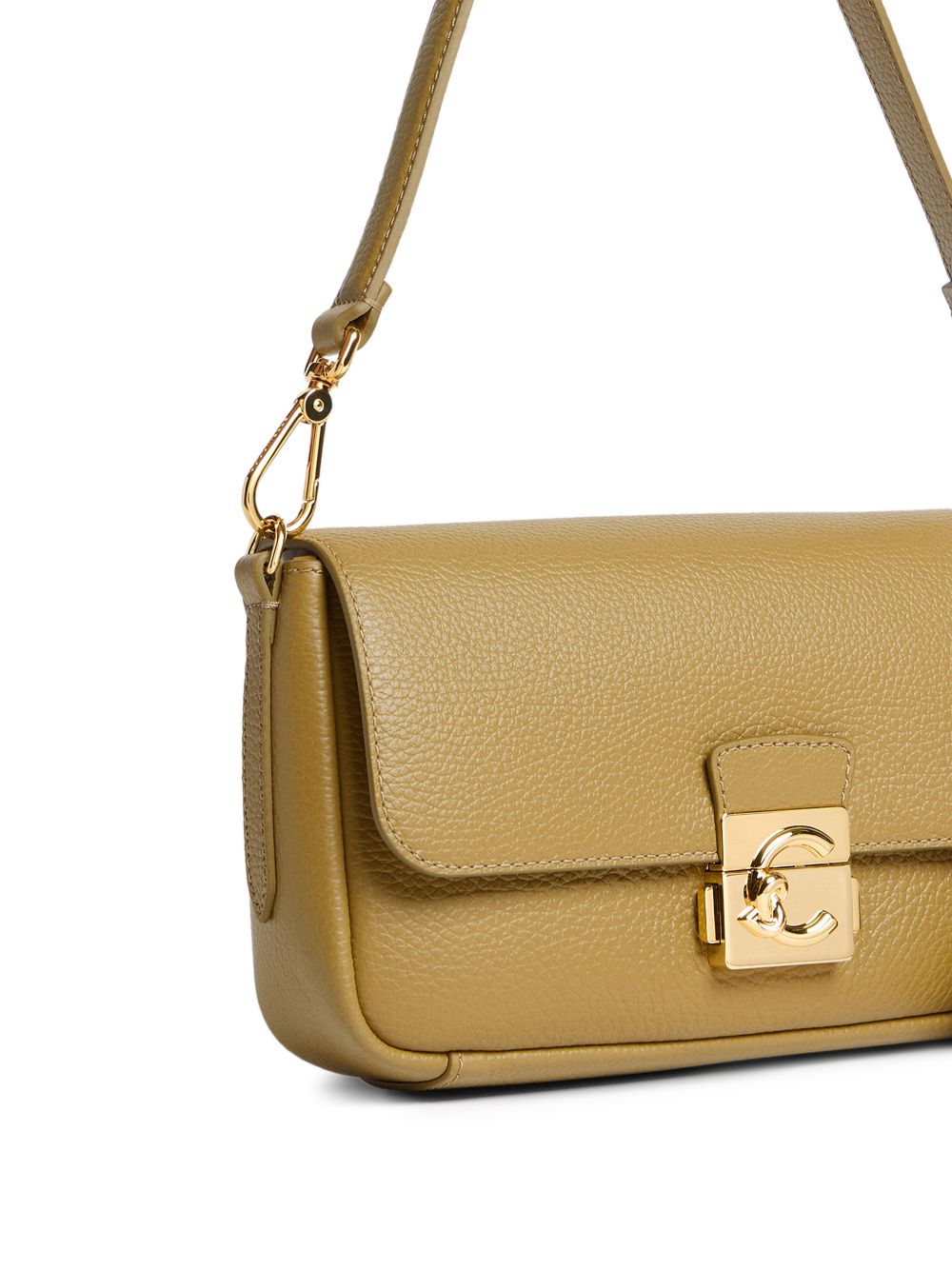 COCCINELLE Borsa a spalla in pelle verde con placca logo dorata 