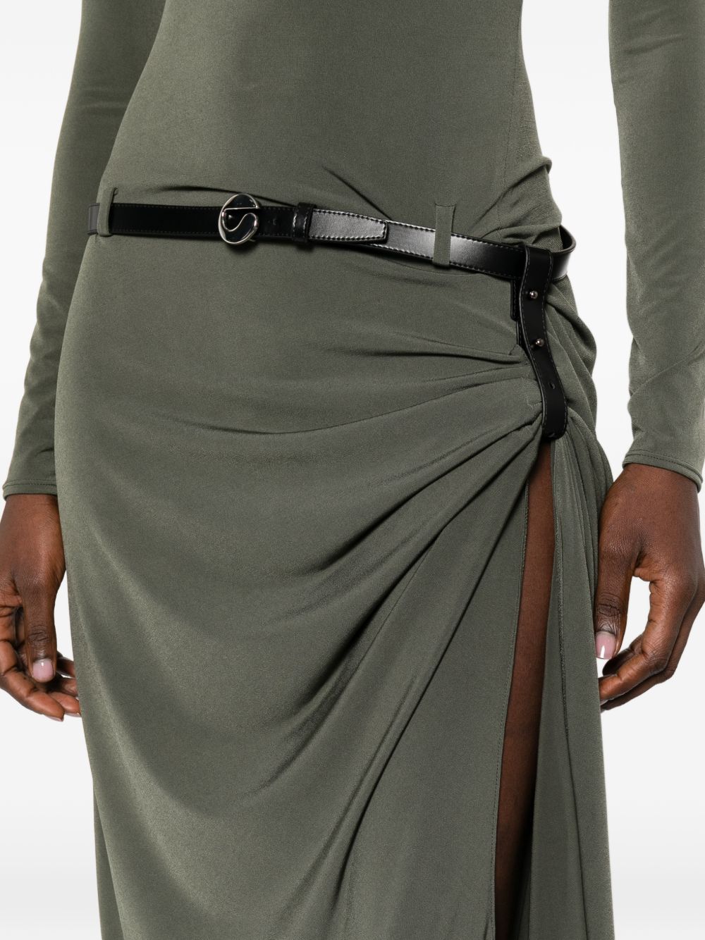 COPERNI Abito lungo drappeggiato verde con cintura 