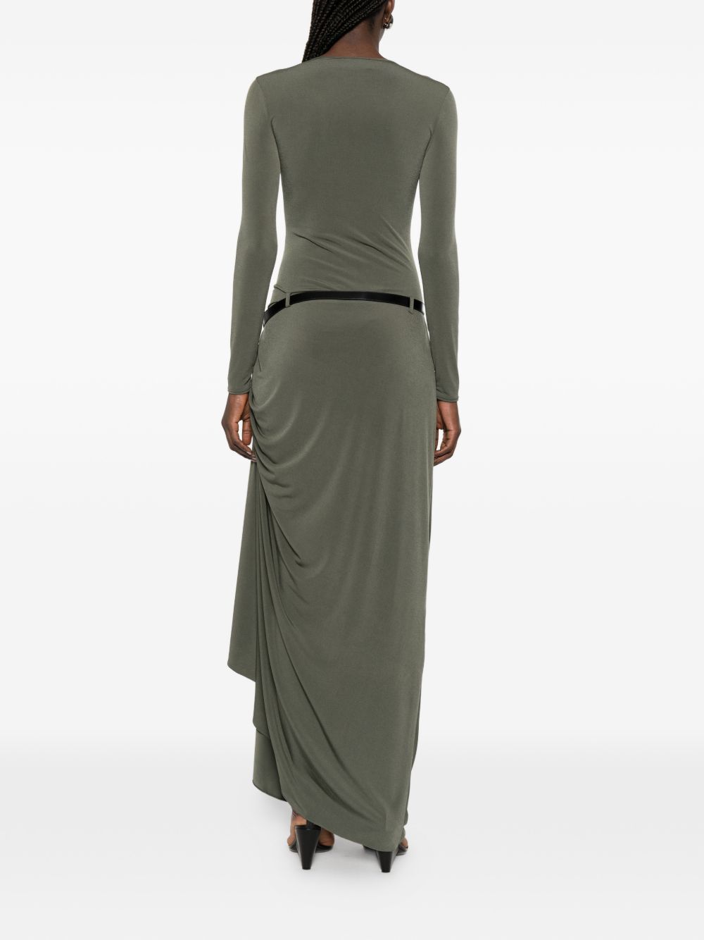COPERNI Abito lungo drappeggiato verde con cintura 