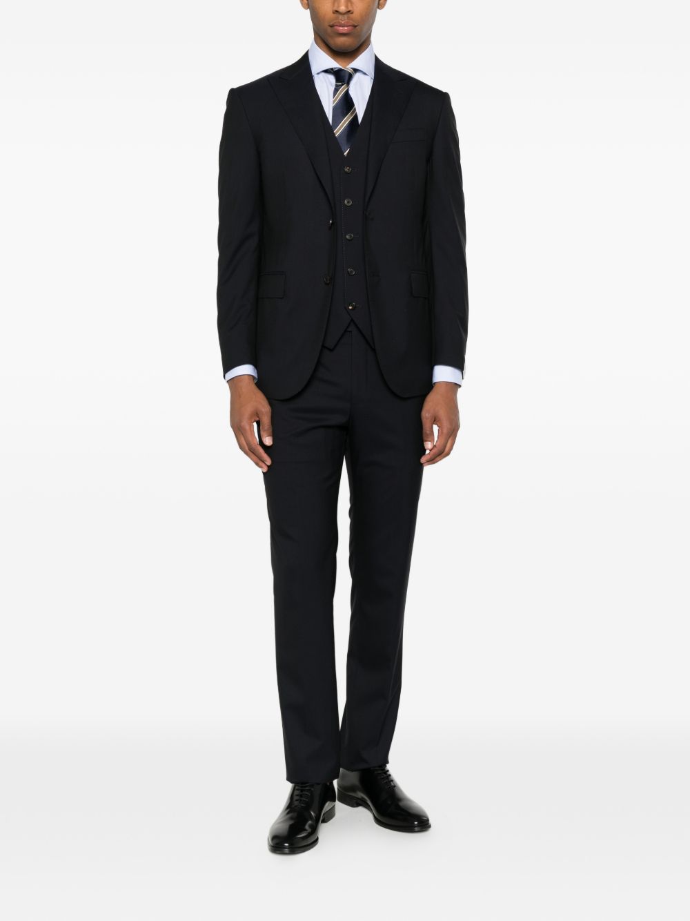 CORNELIANI Completo in lana vergine blu con giacca monopetto 