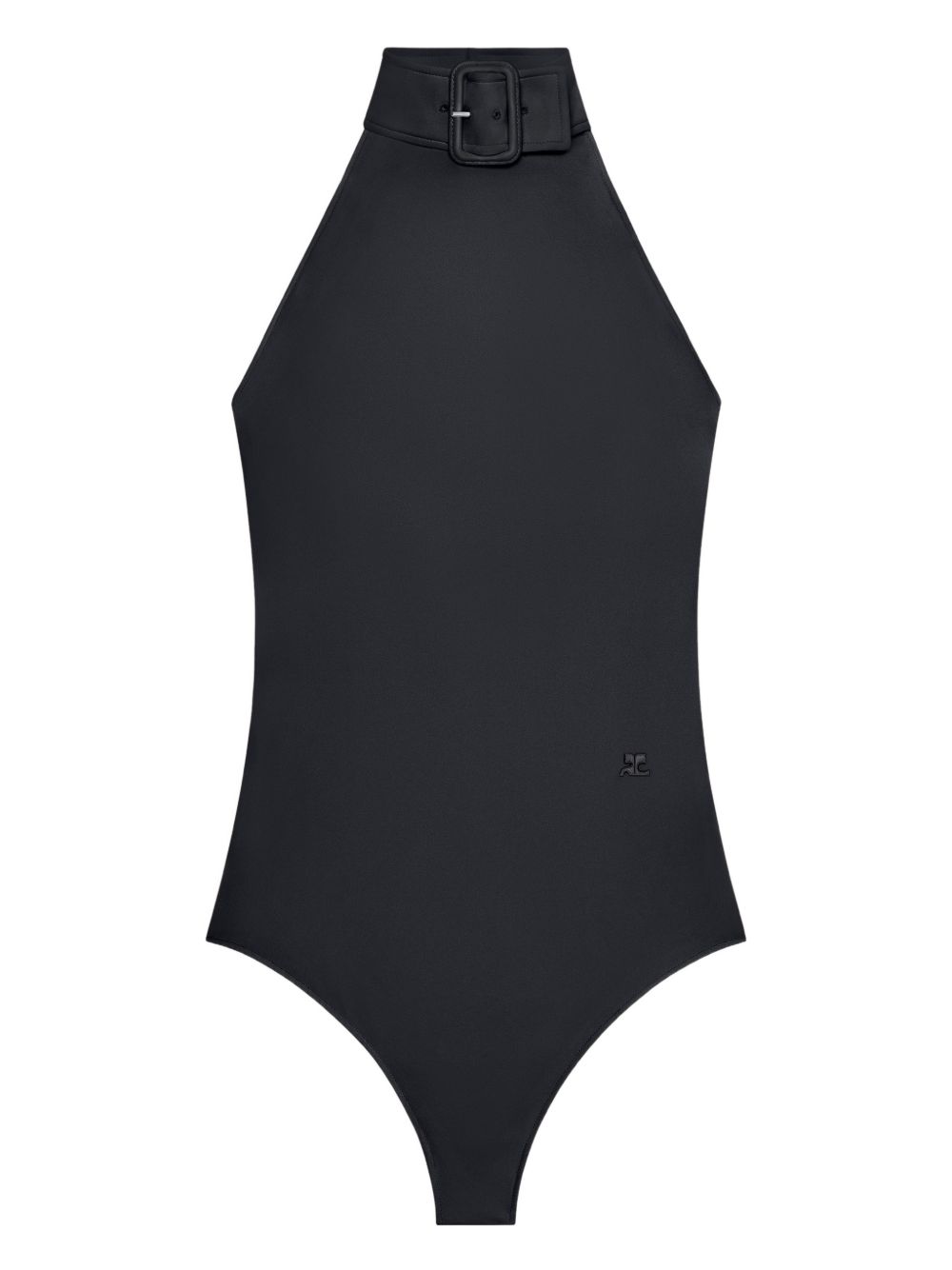 COURREGES Body nero a collo alto con fibbia 