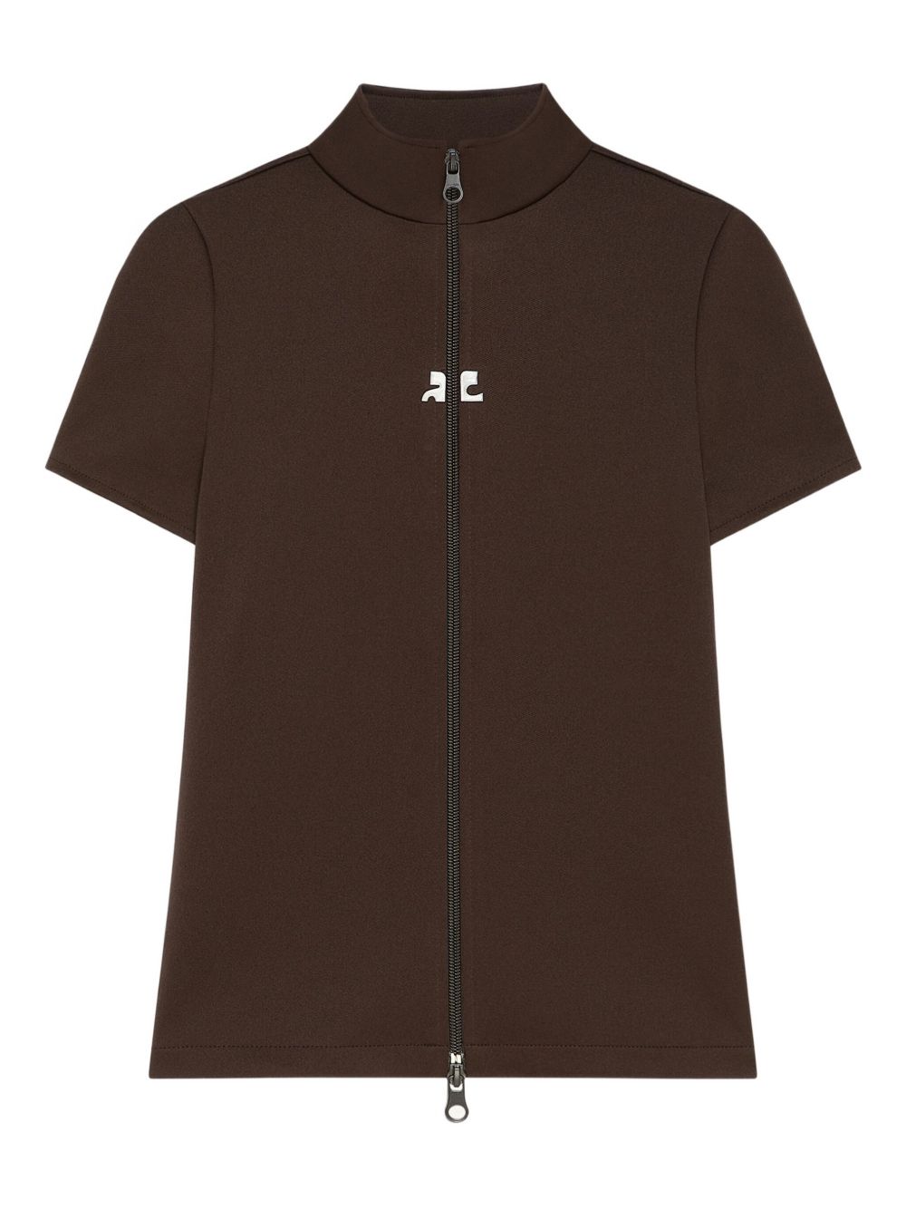 COURREGES Top nero con zip centrale e logo 