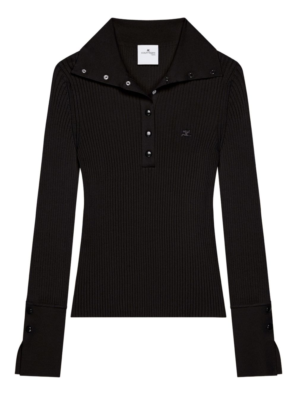 COURREGES Polo nera con bottoni sul collo 
