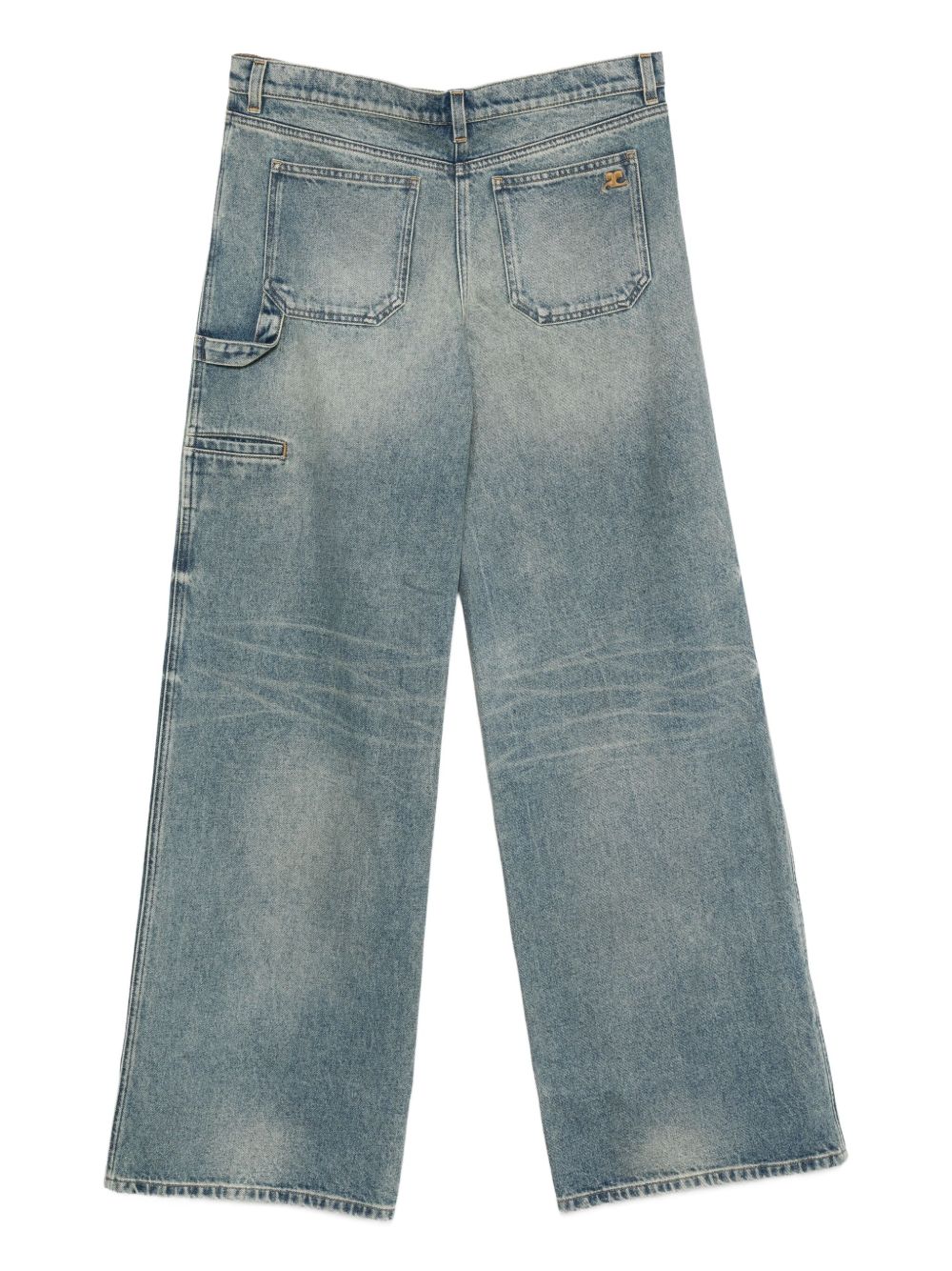 COURREGES Jeans blu con effetto washed sulla gamba 