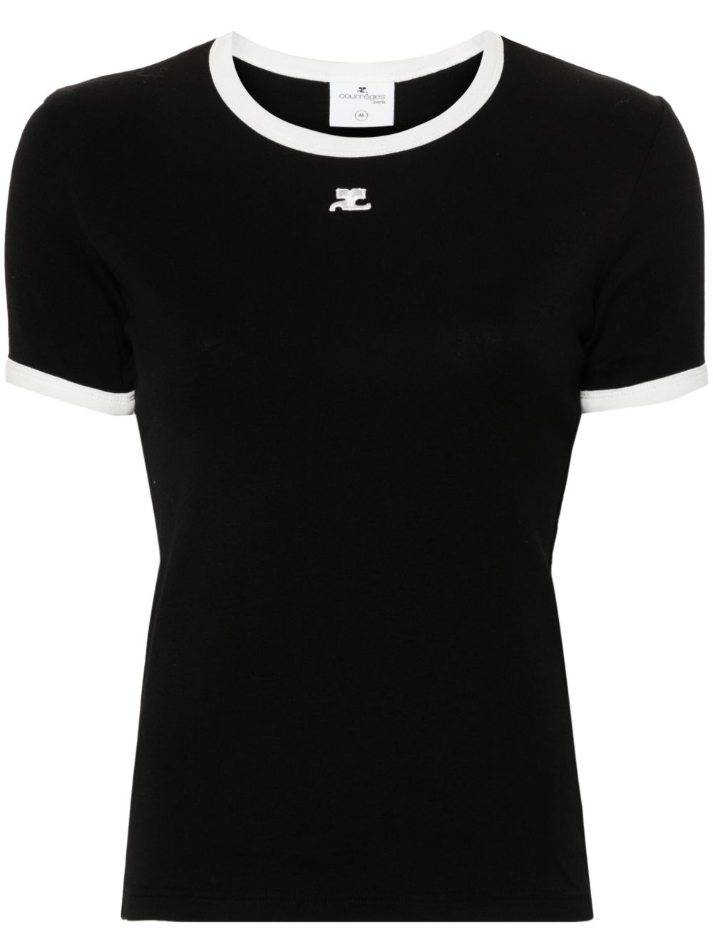 COURREGES T-shirt slim nera con rifiniture bianche 