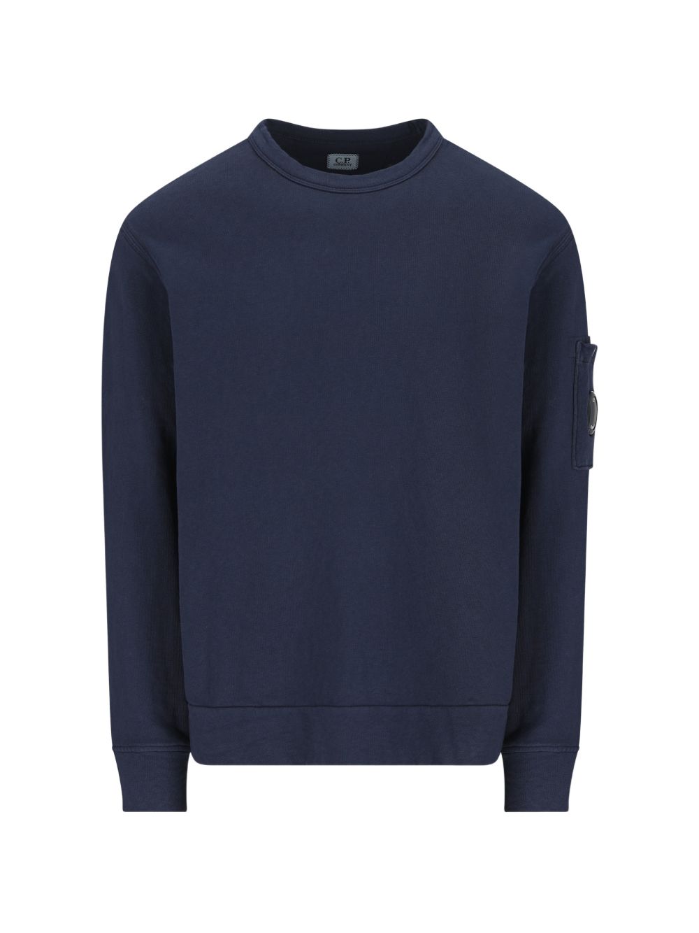 CP COMPANY Felpa in cotone blu con tasca e lente 