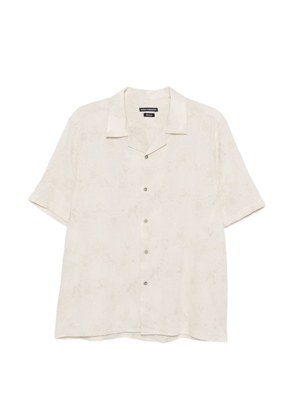 DANIELE ALESSANDRINI Camicia in cotone beige con motivo floreale jacquard 
