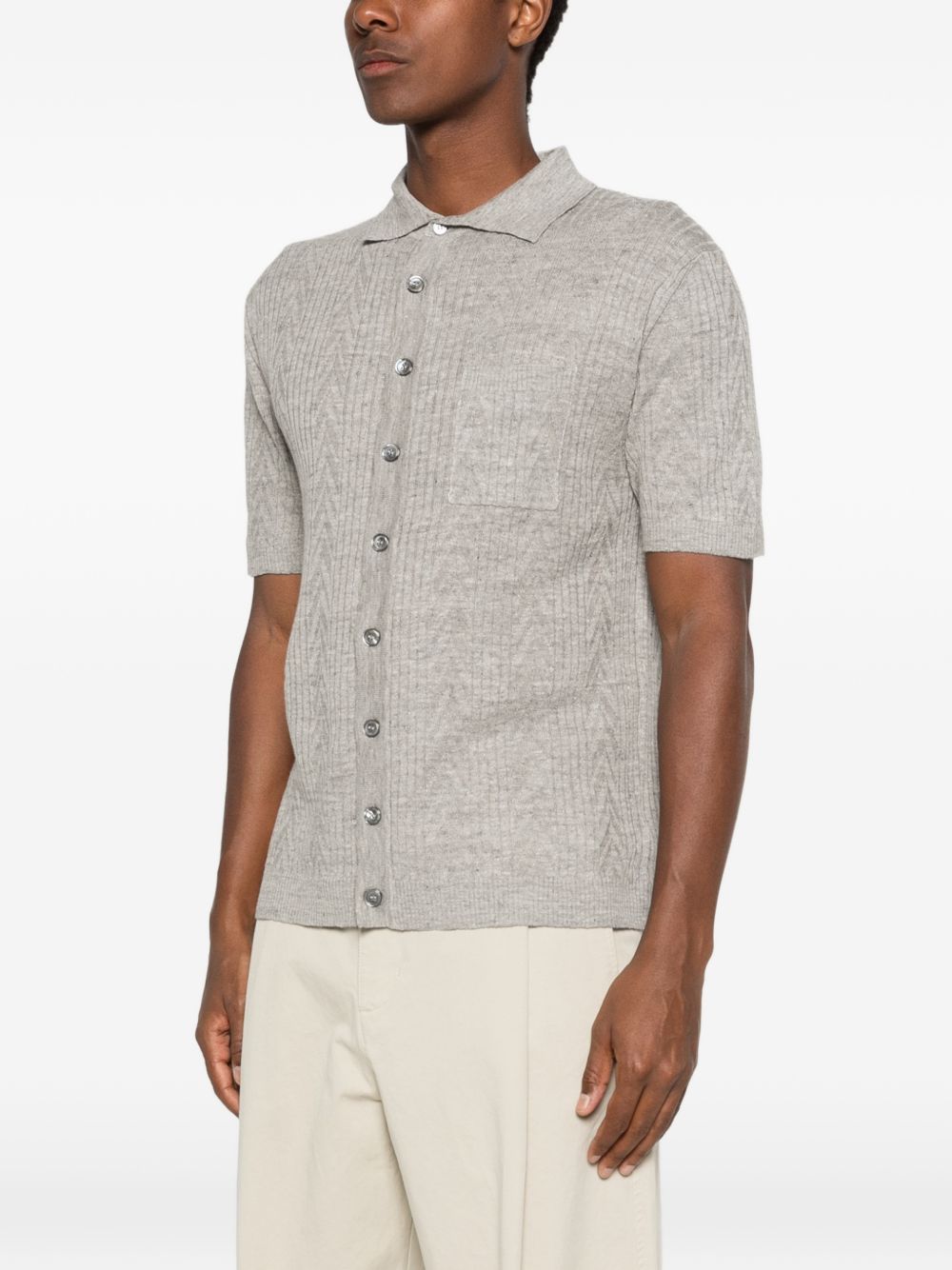 DANIELE FIESOLI Polo in cotone grigio a maglia costine con colletto a punte 