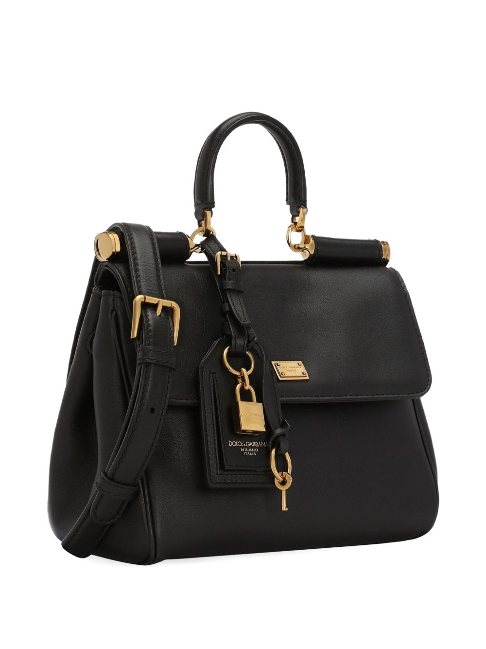 DOLCE e GABBANA Borsa a mano Sicily in pelle nera con dettagli oro 