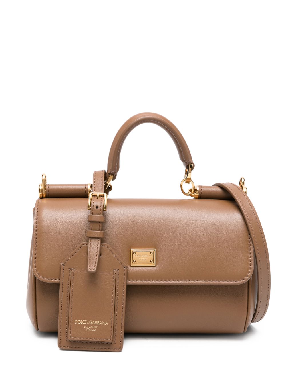 DOLCE e GABBANA Borsa a mano Sicily piccola in pelle marrone 