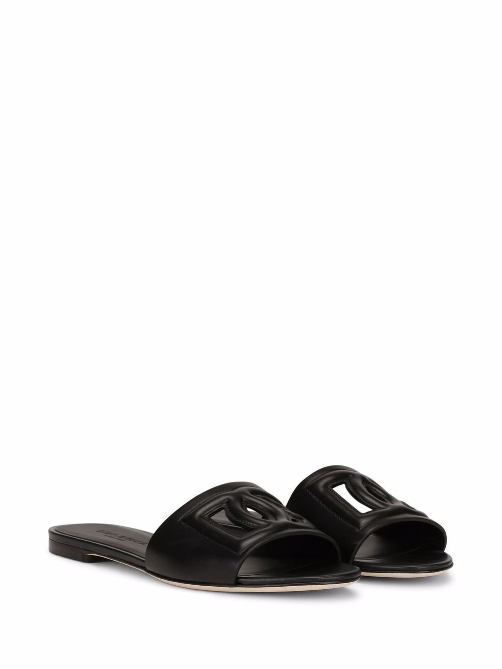 DOLCE e GABBANA Ciabatte basse in pelle nera con logo 