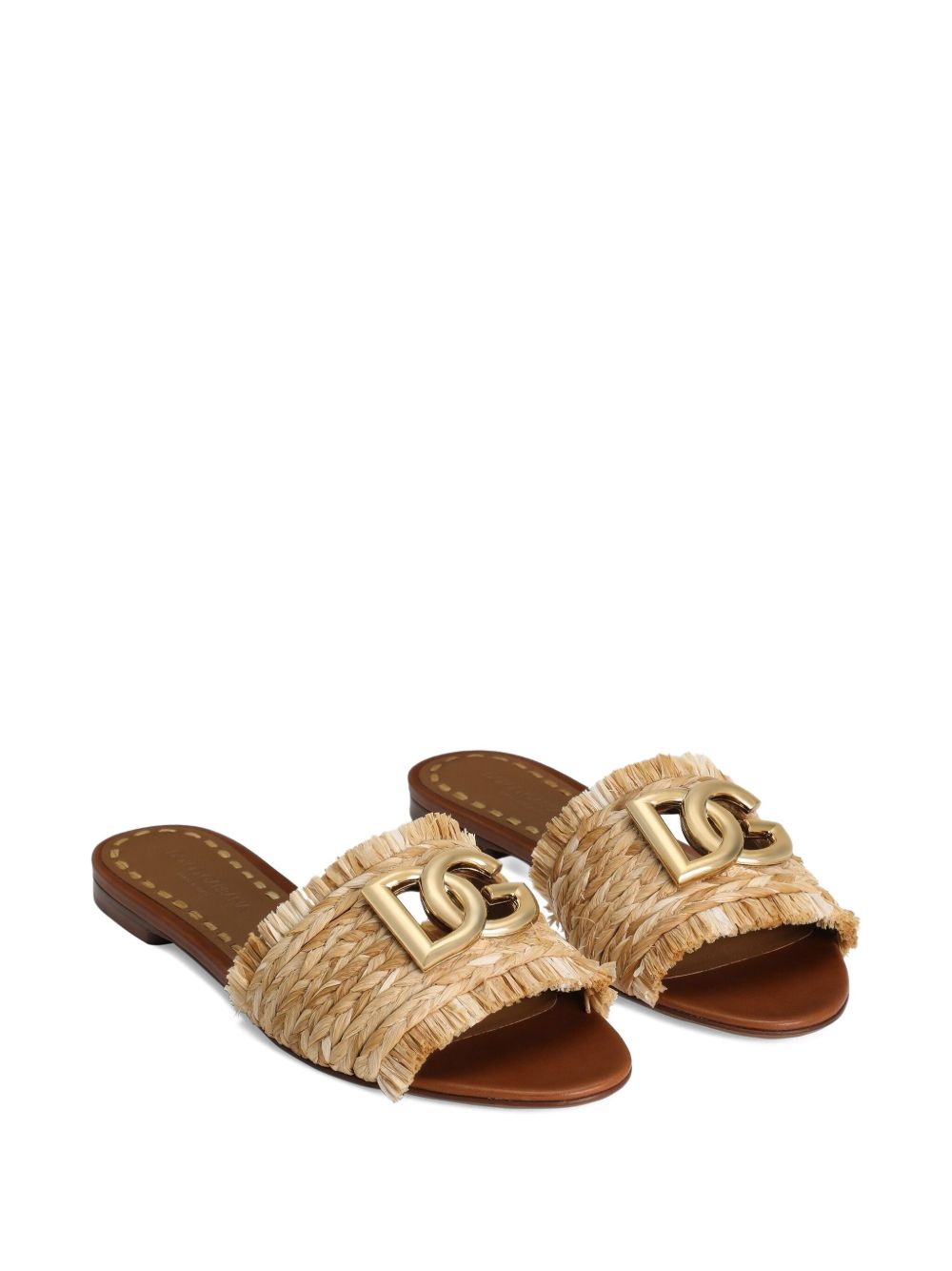 DOLCE e GABBANA Ciabatte in rafia con logo oro 