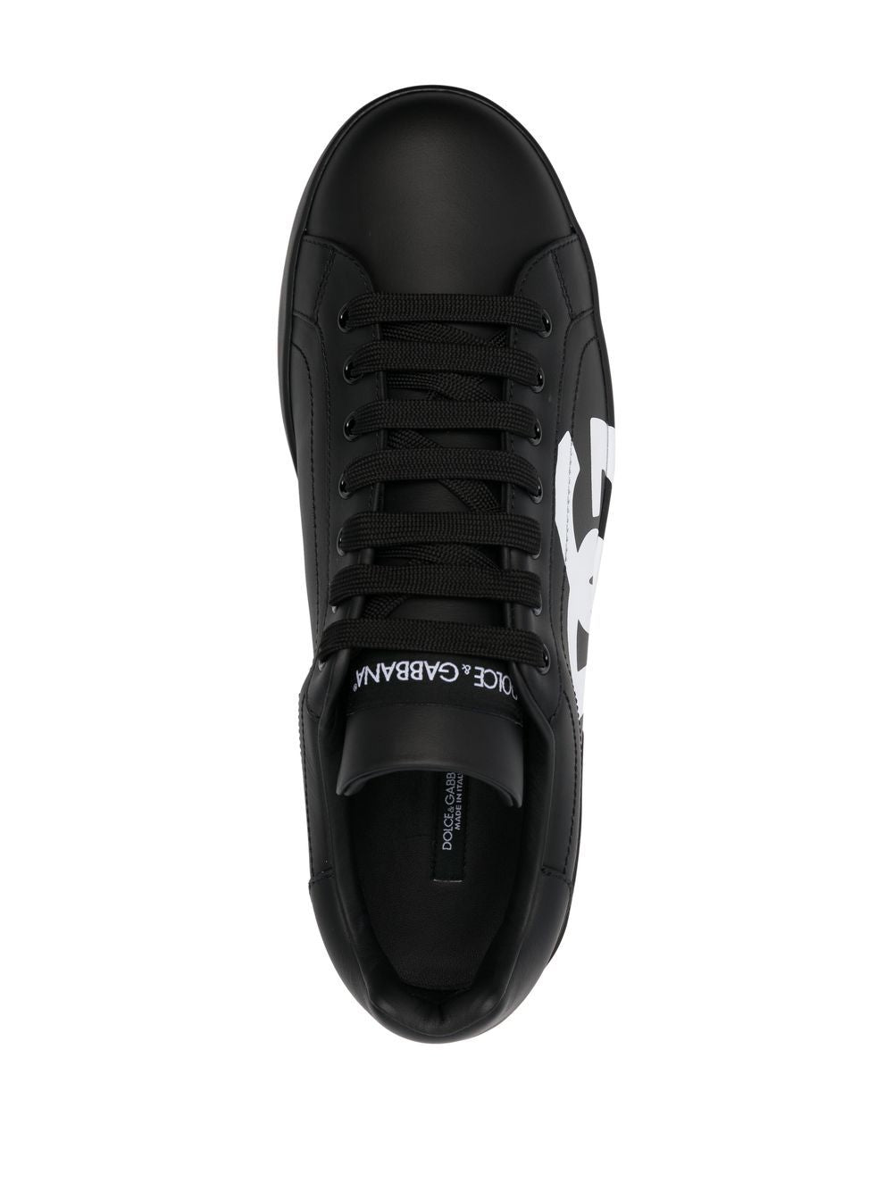 DOLCE e GABBANA Sneakers Portofino in pelle nera con logo bianco 