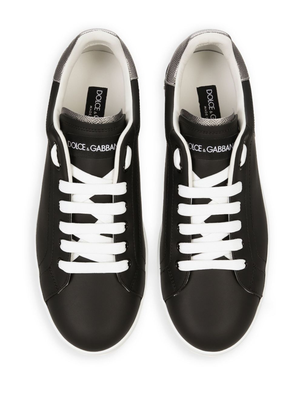DOLCE e GABBANA Sneakers Portofino in pelle nera e argento 