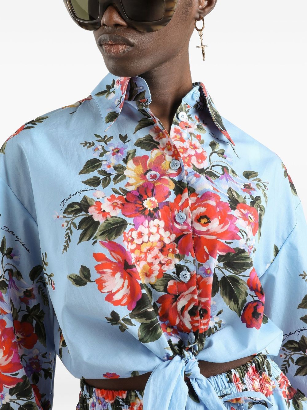 DOLCE e GABBANA Camicia corta celeste con stampa floreale 