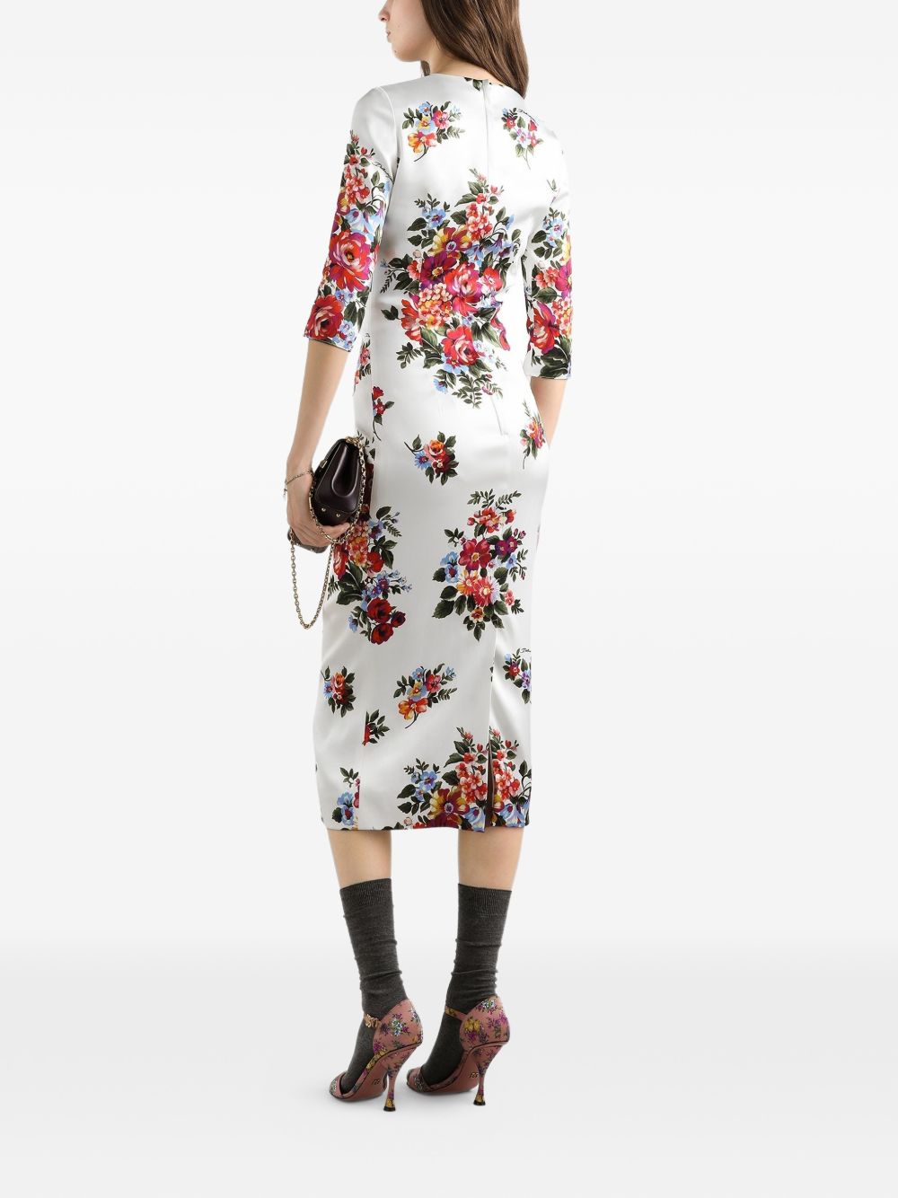 DOLCE e GABBANA Abito midi bianco con stampa floreale 