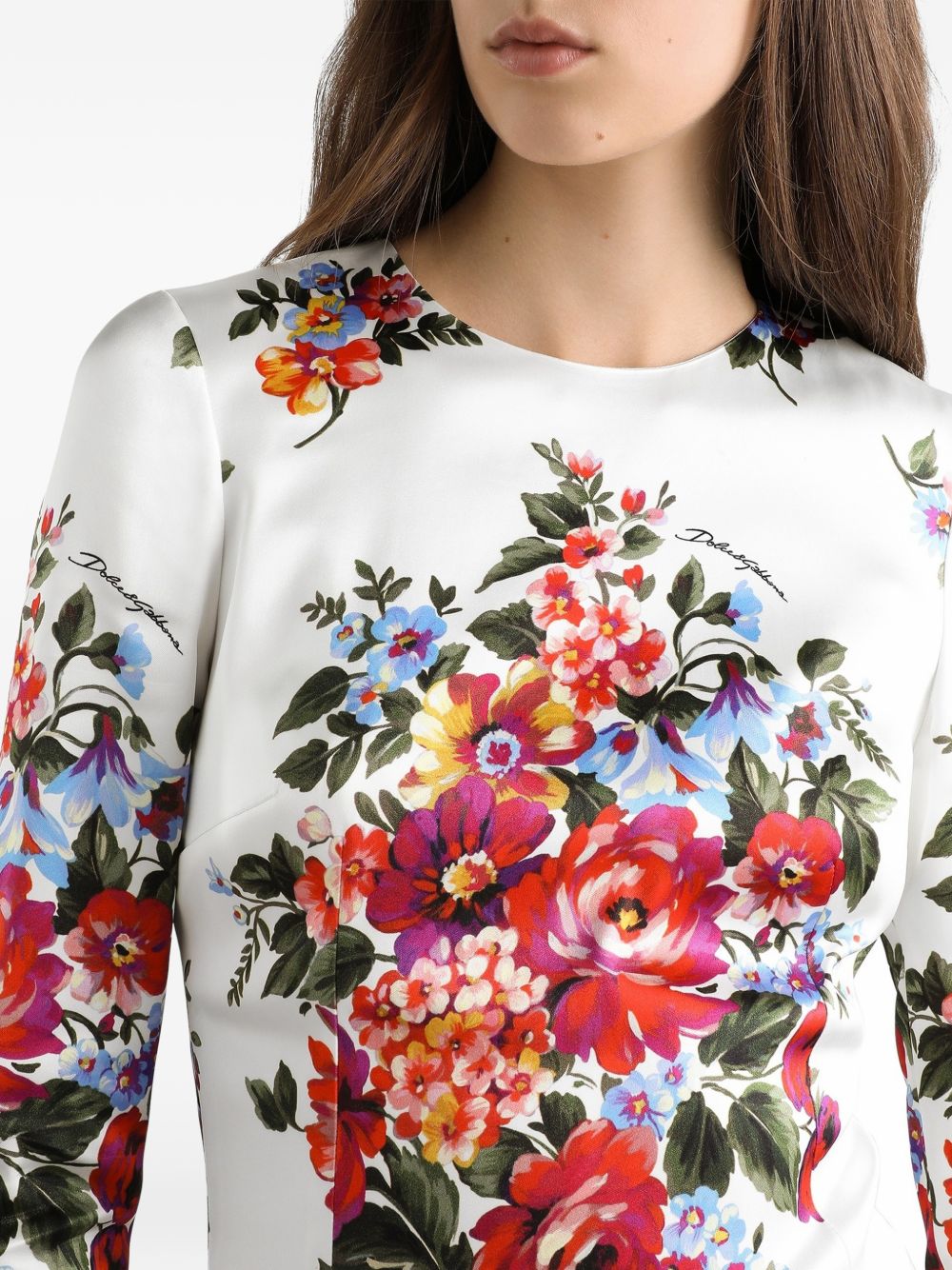 DOLCE e GABBANA Abito midi bianco con stampa floreale 