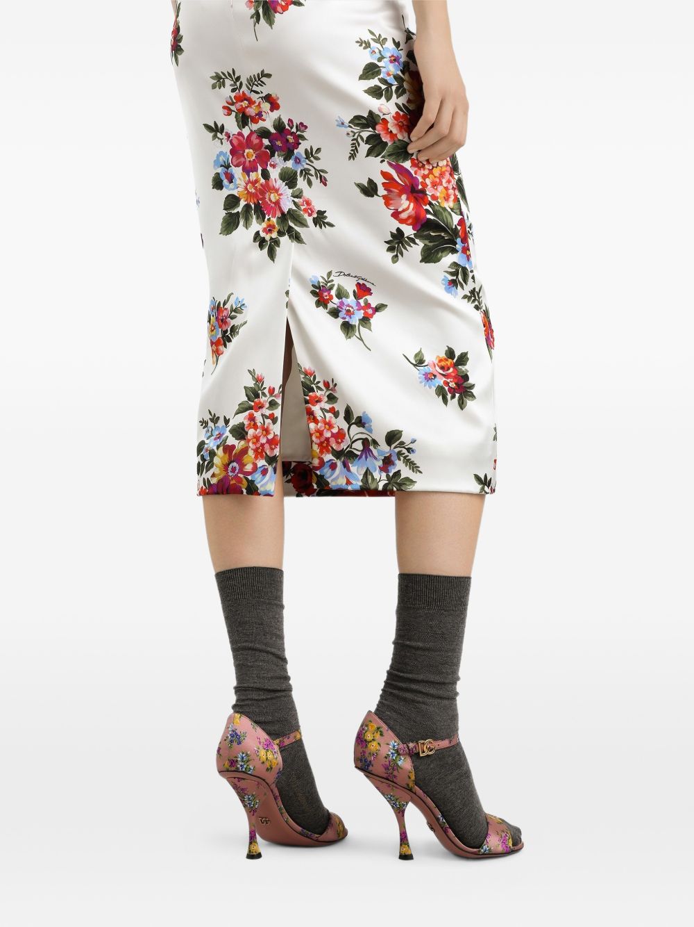 DOLCE e GABBANA Abito midi bianco con stampa floreale 