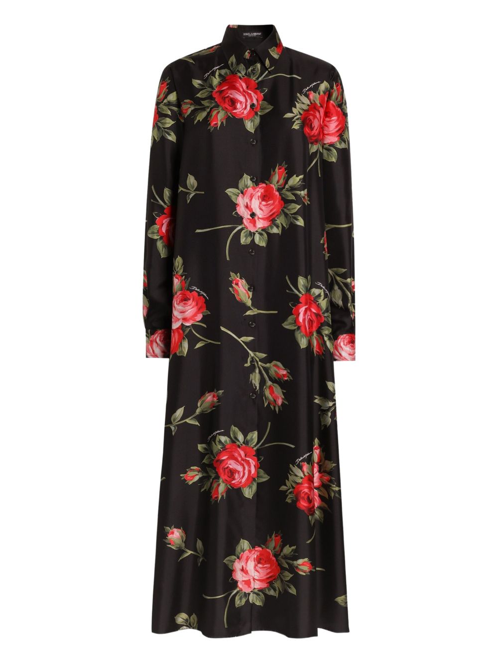 DOLCE e GABBANA Abito lungo nero in seta con stampa floreale 