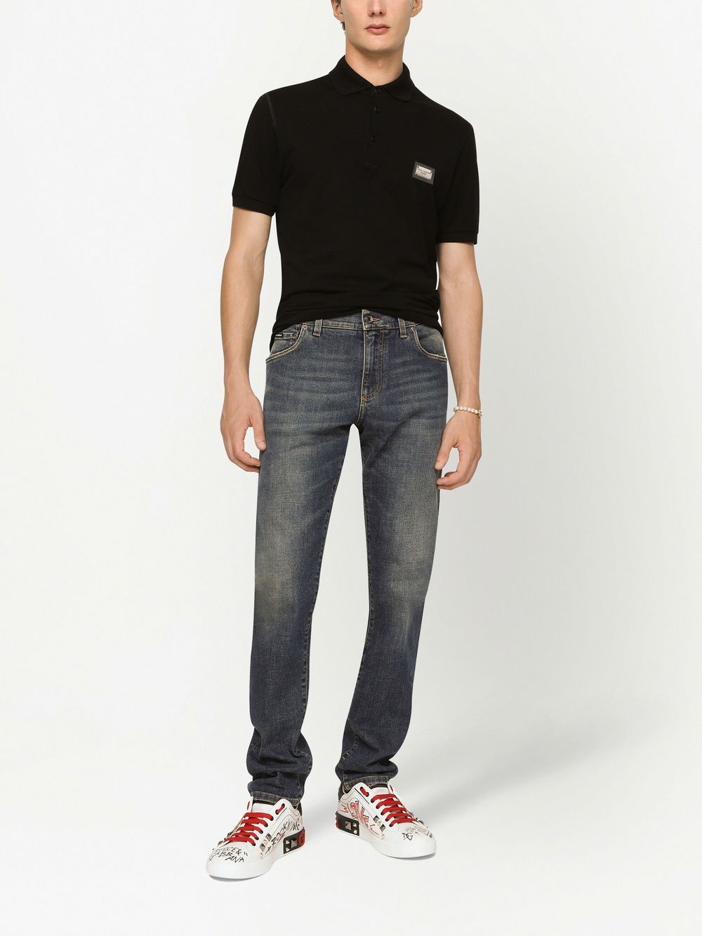 DOLCE e GABBANA Polo in cotone nera con logo 