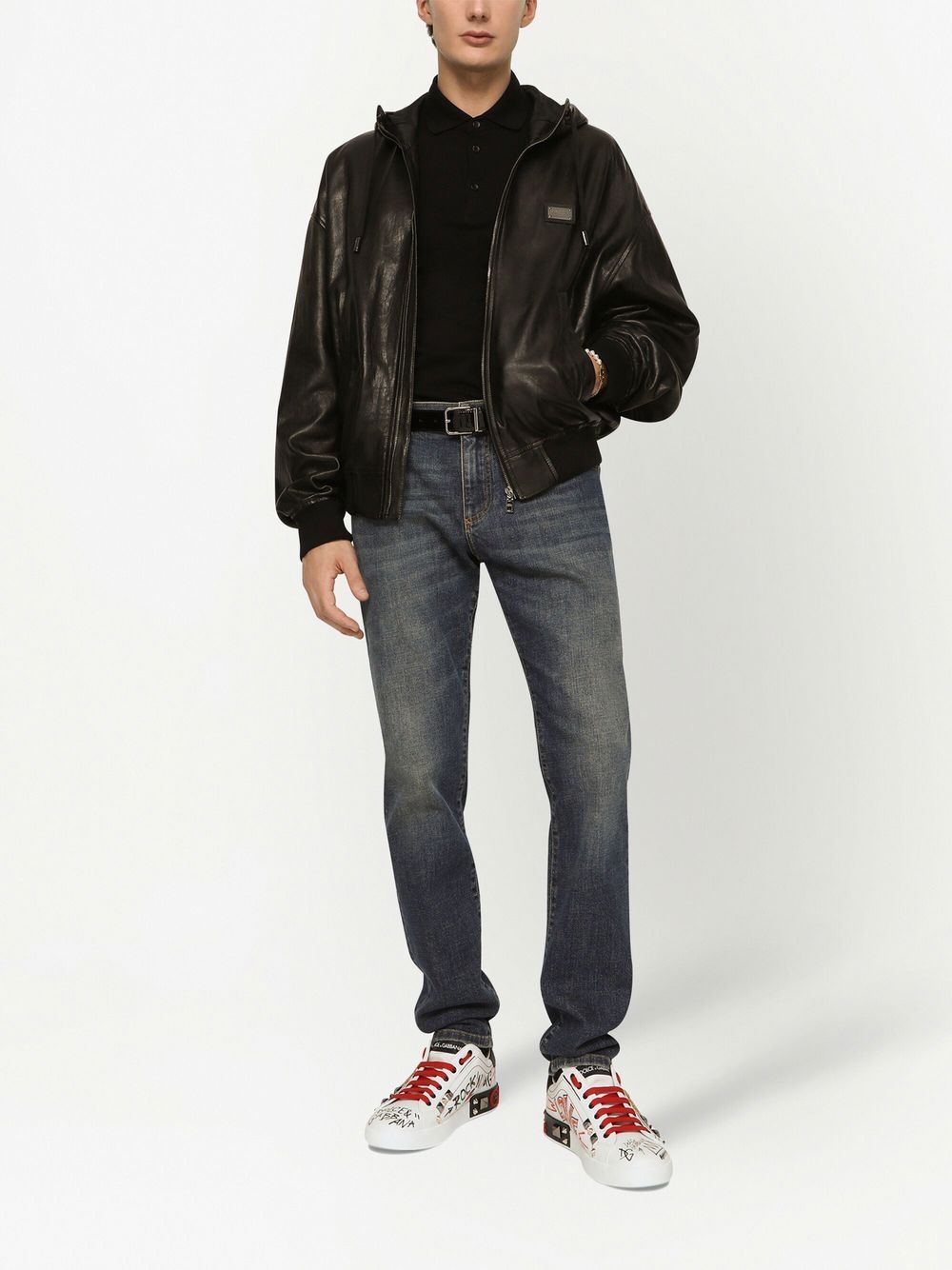 DOLCE e GABBANA Polo in cotone nera con logo 