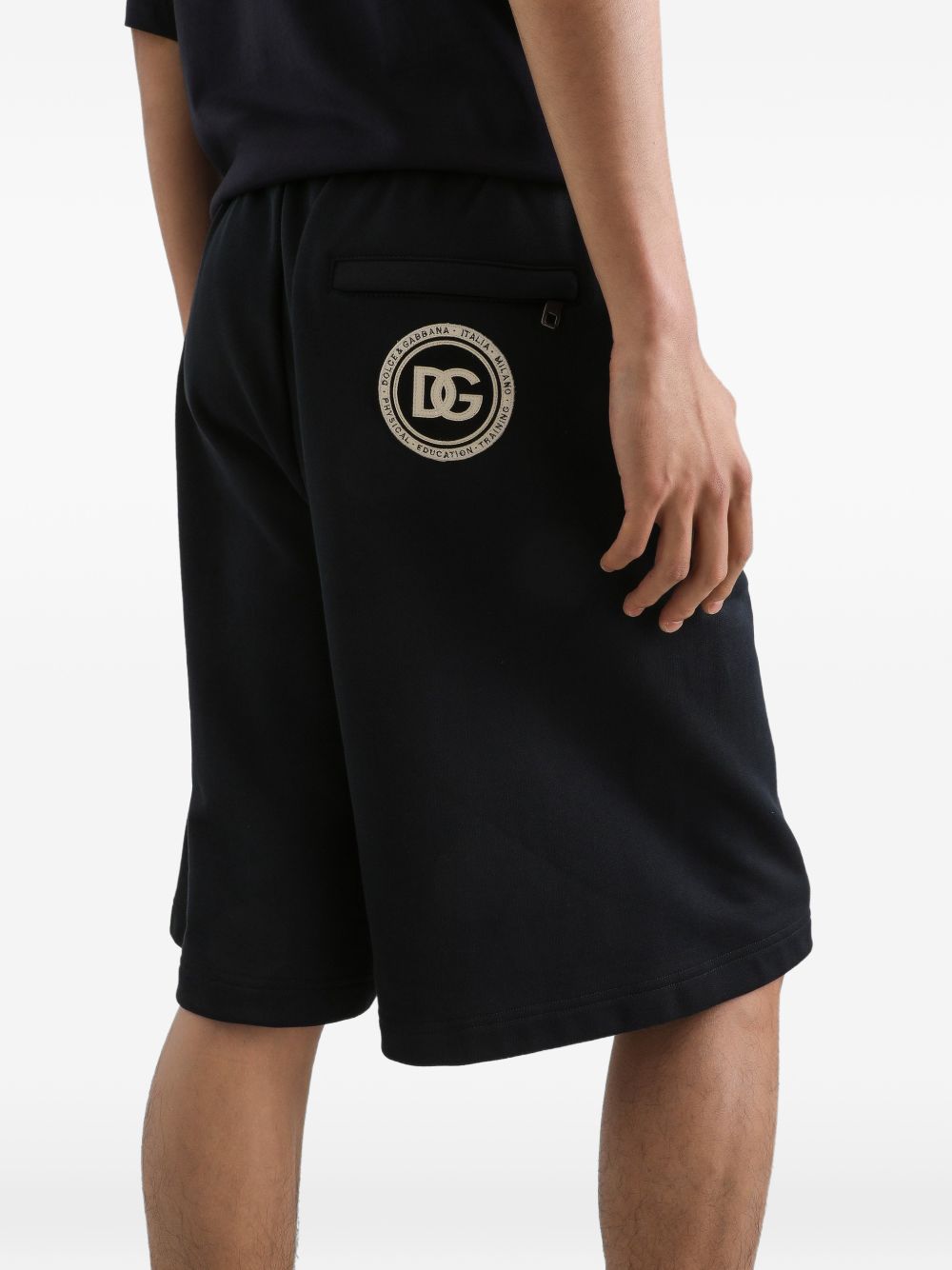DOLCE e GABBANA Shorts in cotone nero con elastico e logo 