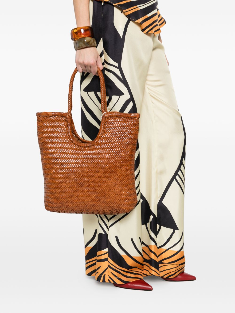 DRAGON DIFFUSION Borsa shopping Diagonal marrone in pelle intrecciata 