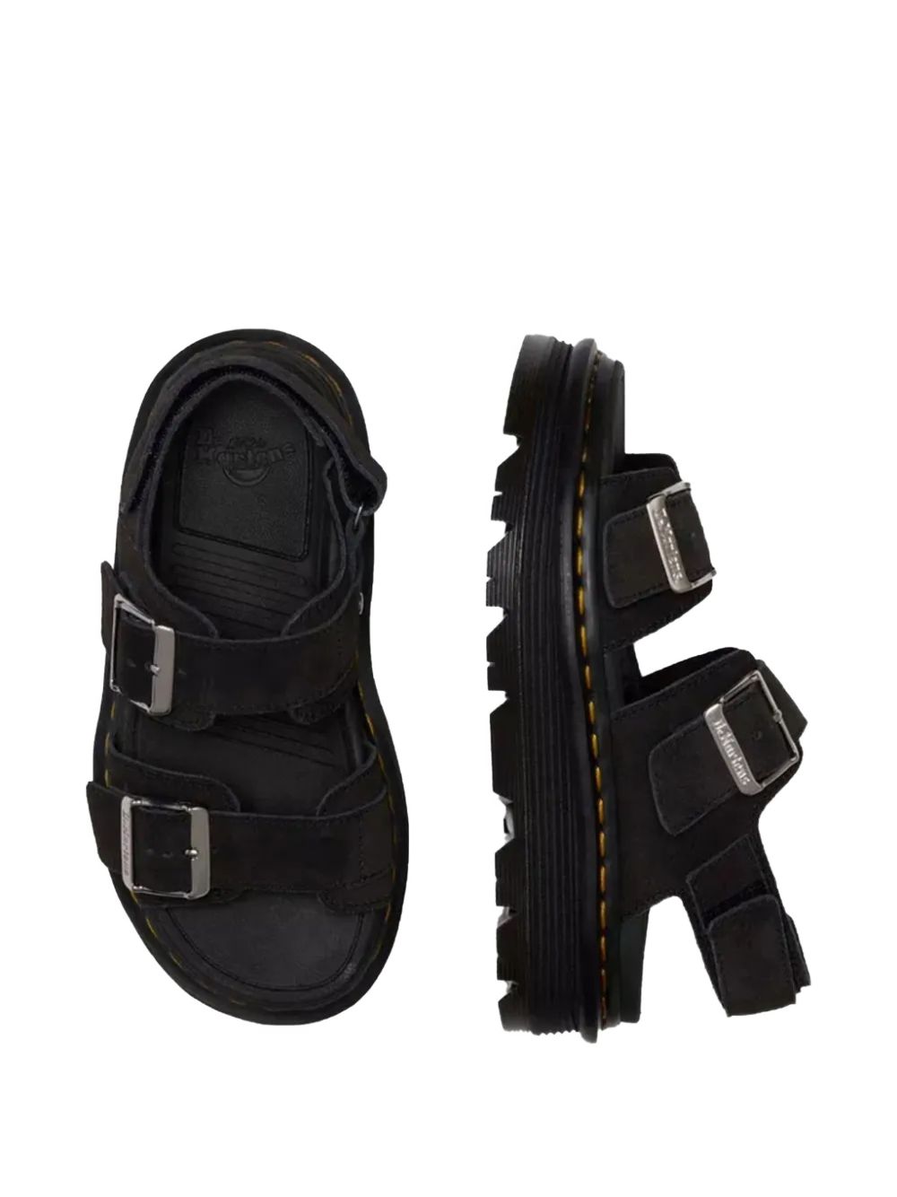 DR MARTENS Sandali Zebzag neri con fibbie e cuciture a contrasto 