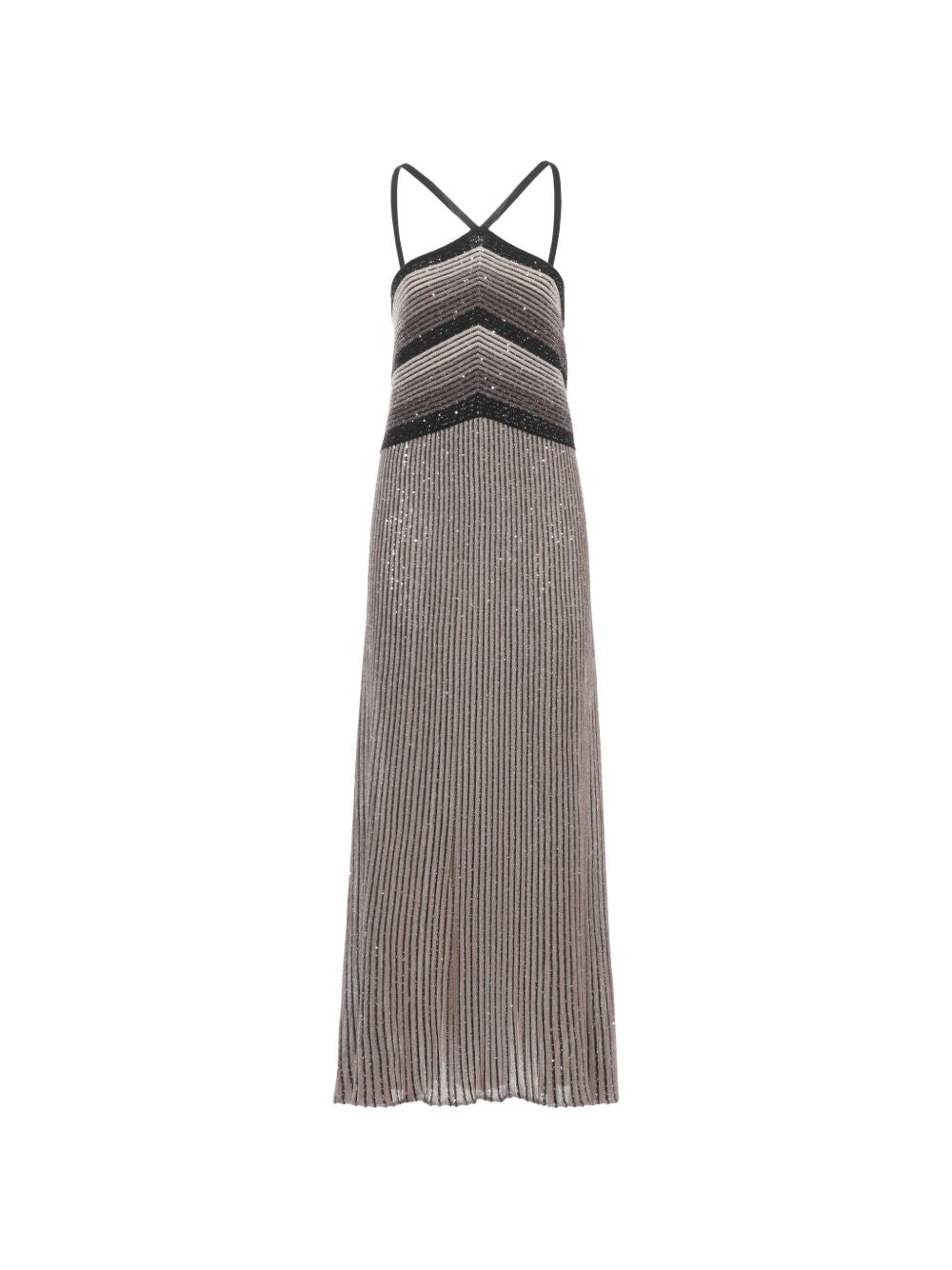 D EXTERIOR Abito lungo grigio con strass 