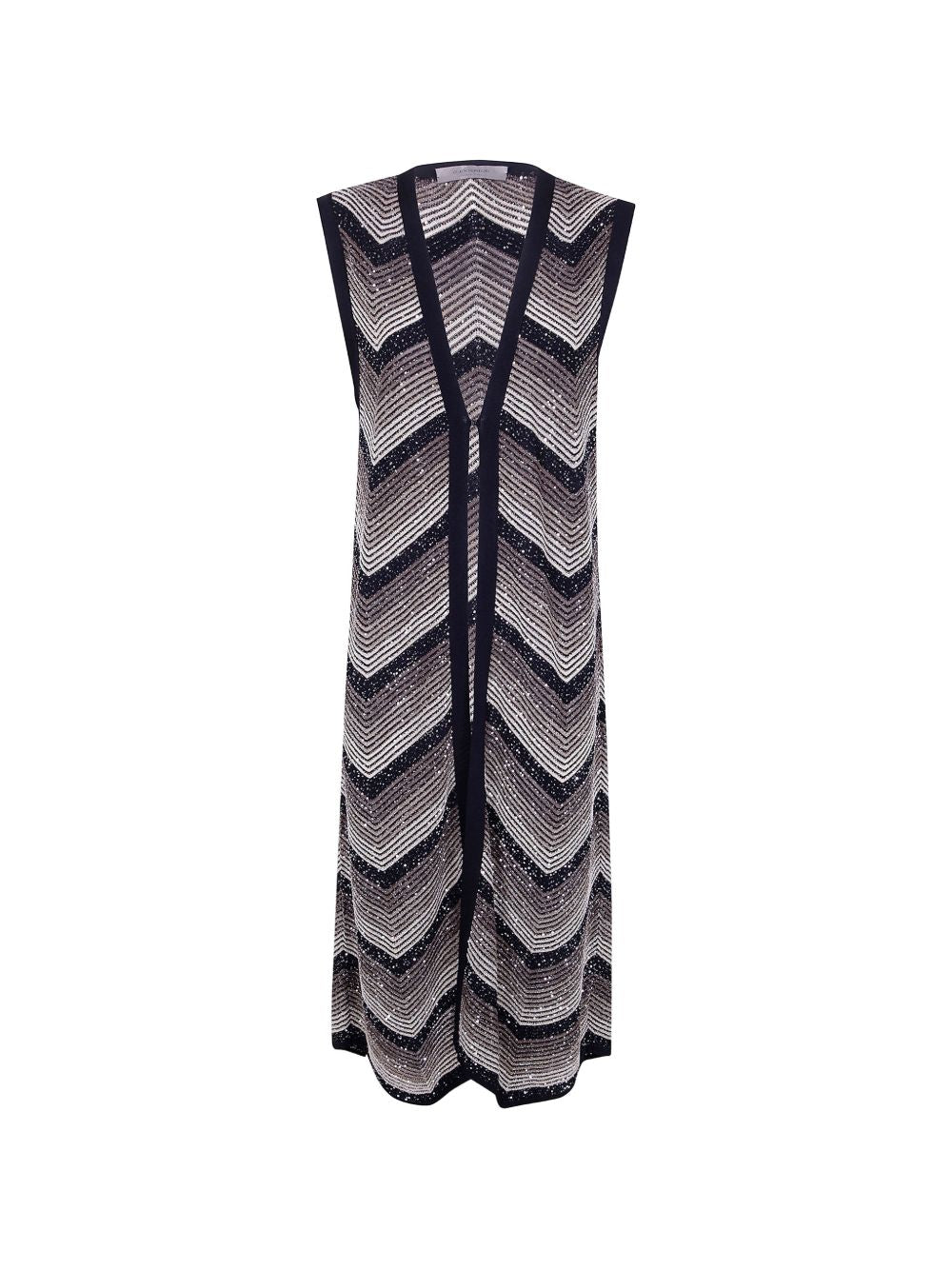D EXTERIOR Gilet lungo a righe con micro paillettes 