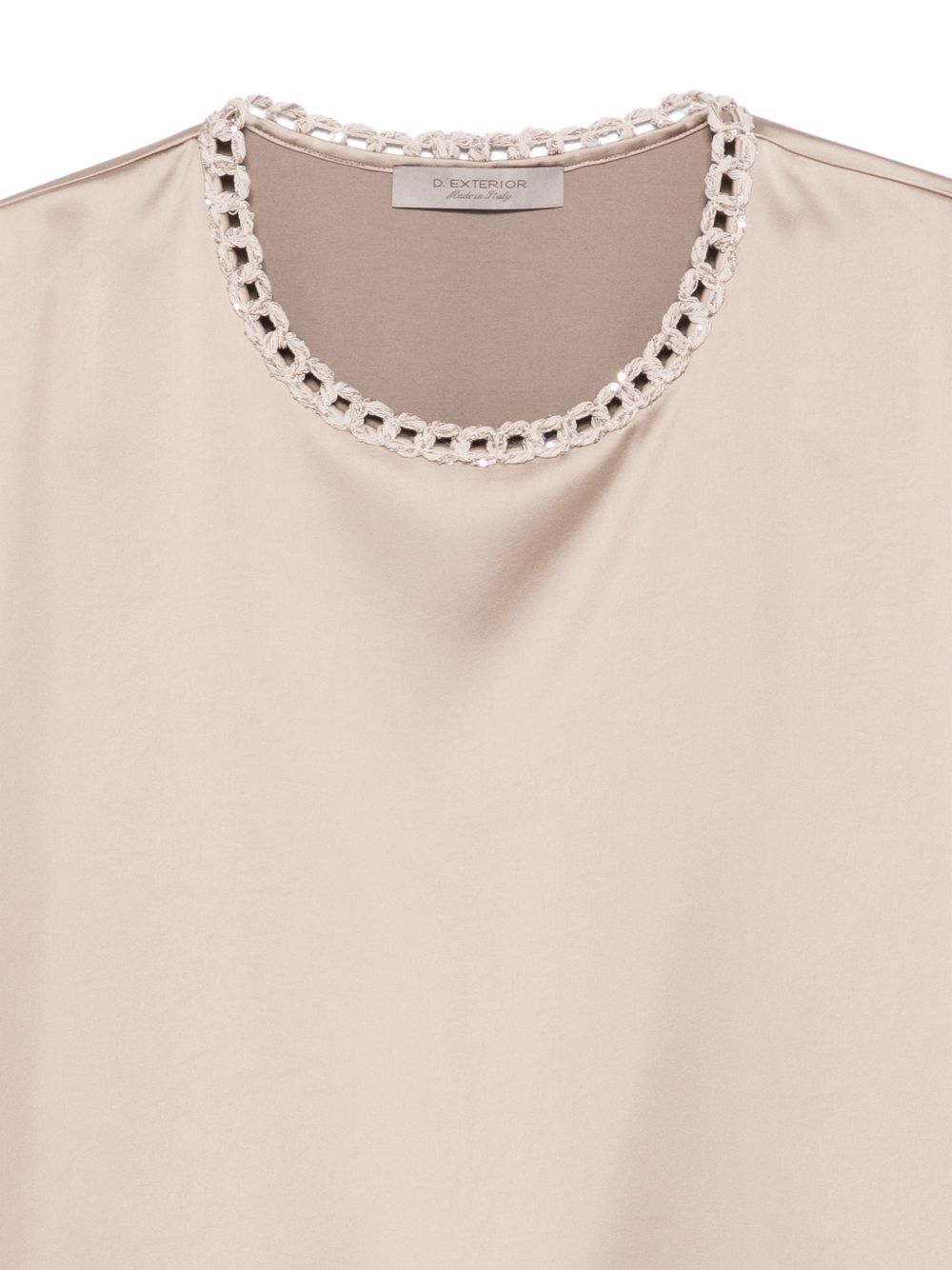 D EXTERIOR Top color beige satinato con strass 