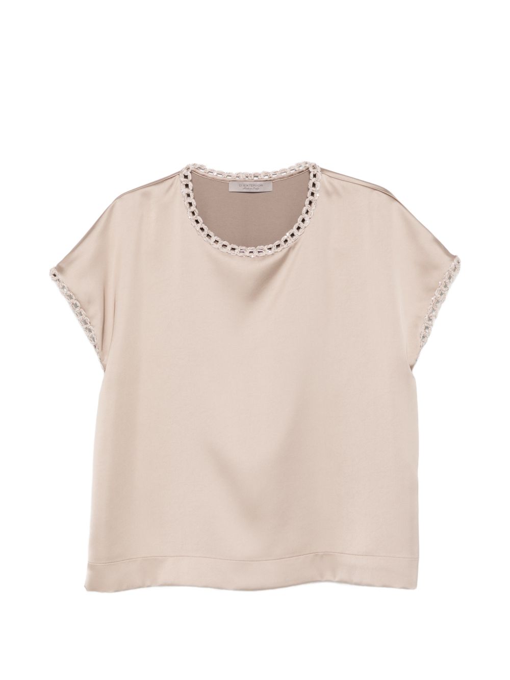 D EXTERIOR Top color beige satinato con strass 