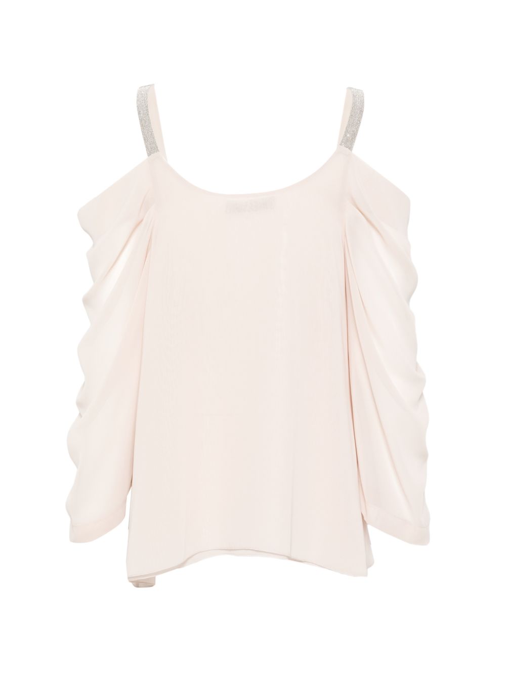 D EXTERIOR Blusa beige chiaro con strass cuciti sulle spalline 