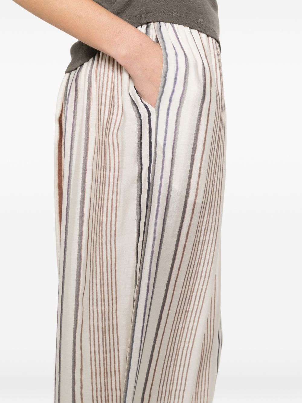 ELEH Pantaloni a righe in tessuto beige con vita elasticizzata 
