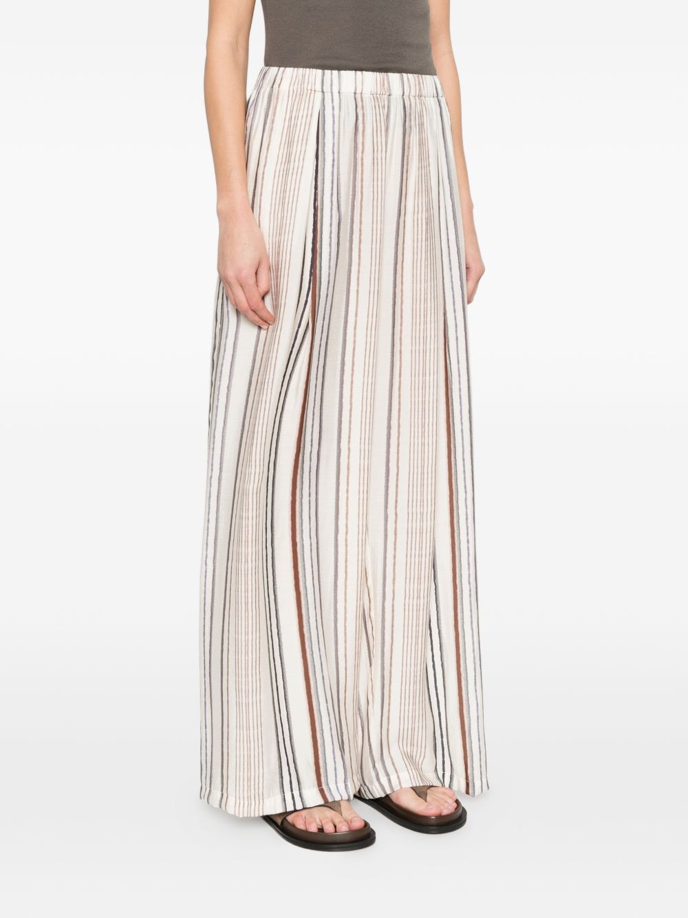 ELEH Pantaloni a righe in tessuto beige con vita elasticizzata 