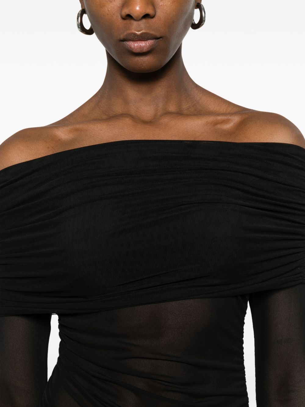 ELEH Abito lungo nero con scollo bardot 