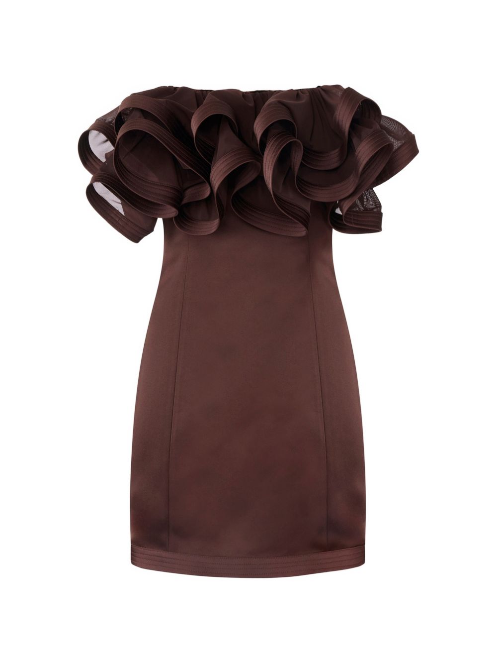 ELISABETTA FRANCHI Mini abito marrone con maxi ruche 