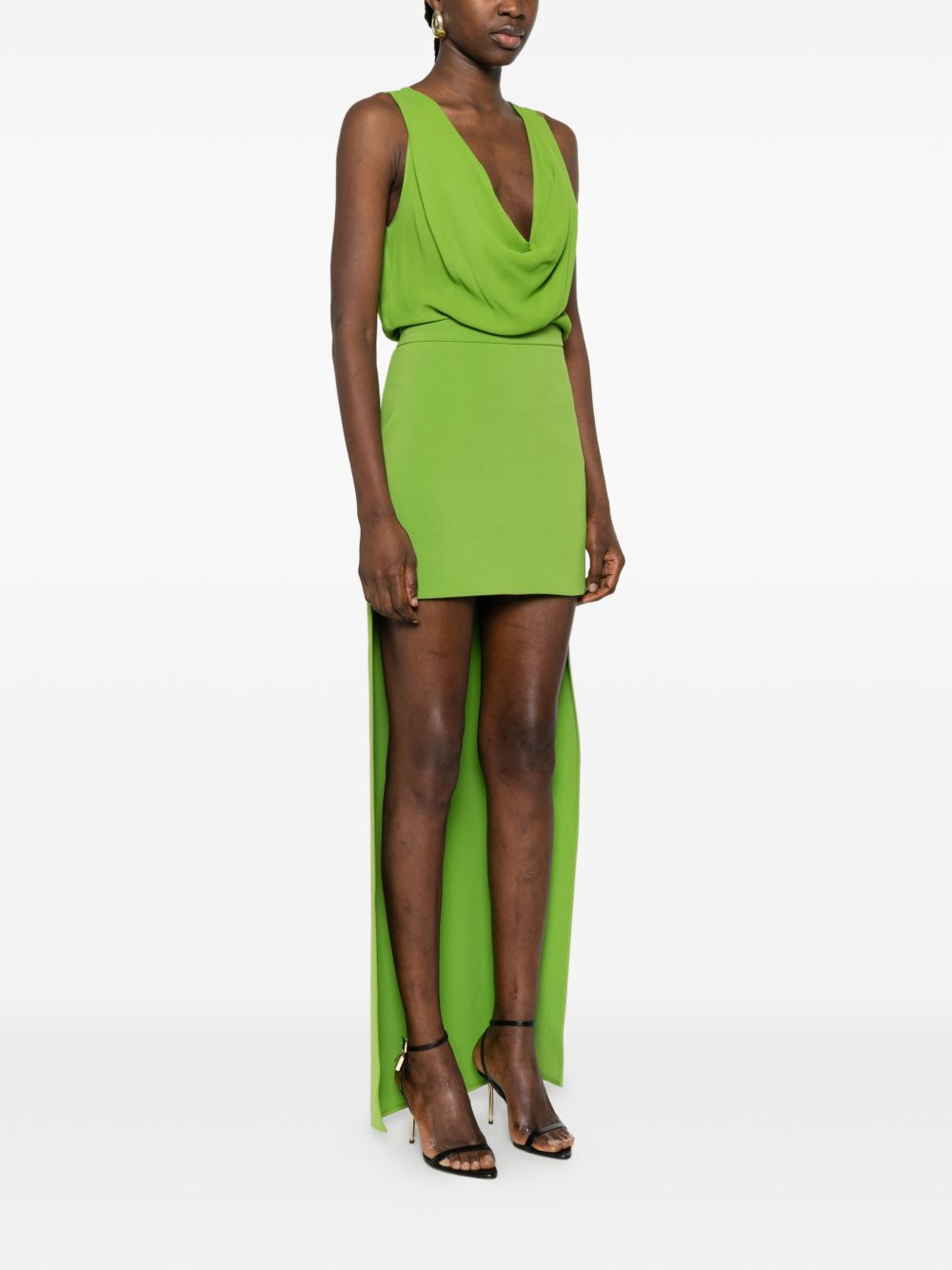 ELISABETTA FRANCHI Abito asimmetrico verde con scollo drappeggiato 
