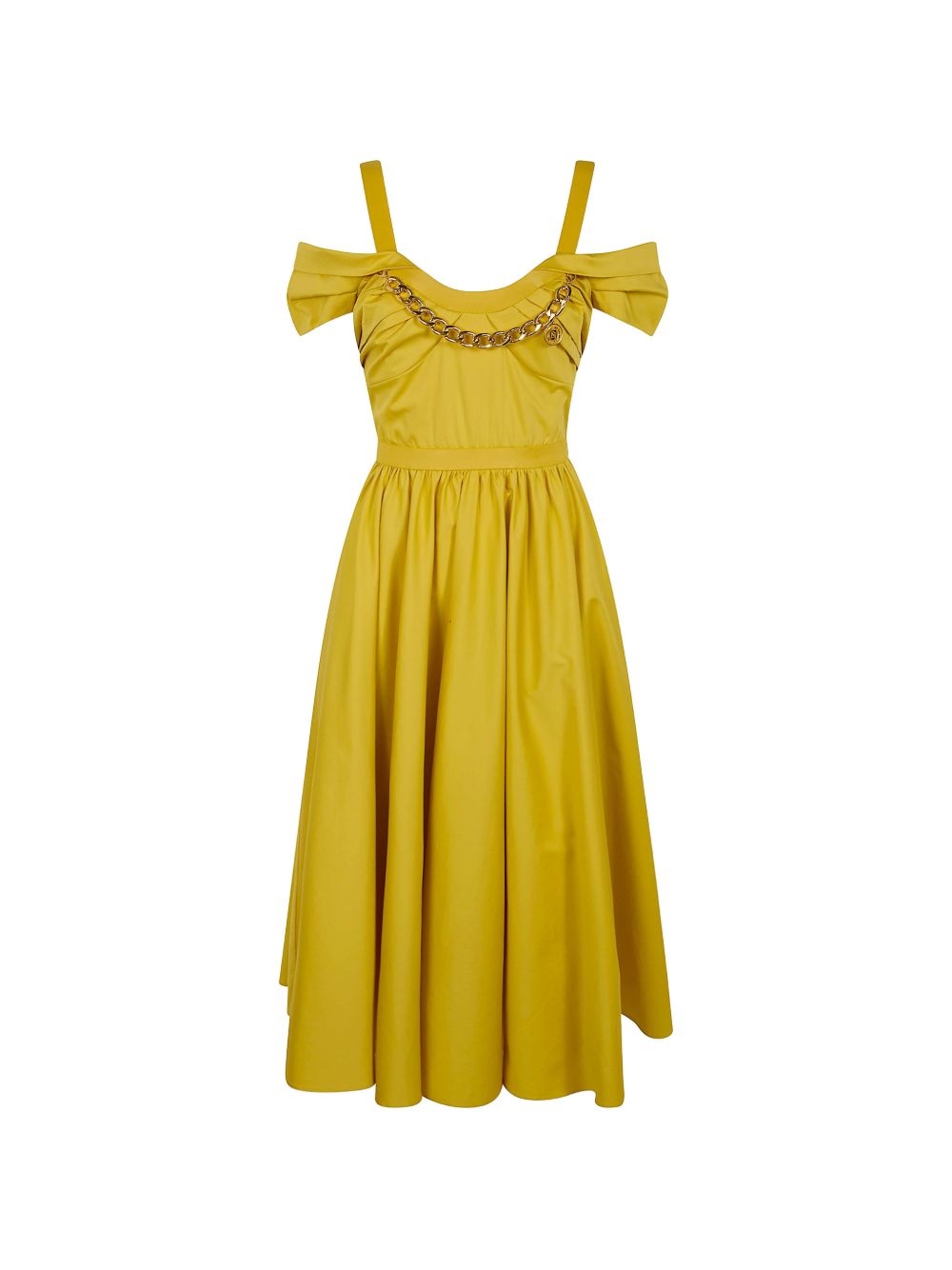 ELISABETTA FRANCHI Abito midi con gonna a ruota in cotone giallo 