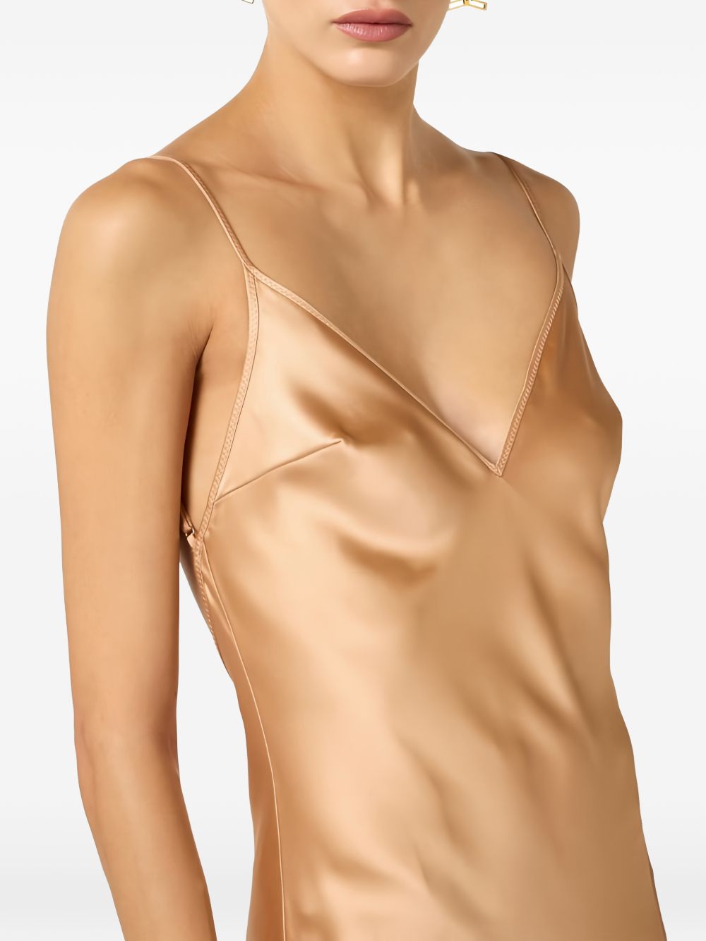 ELISABETTA FRANCHI Abito elegante color champagne con scollatura sulla schiena 