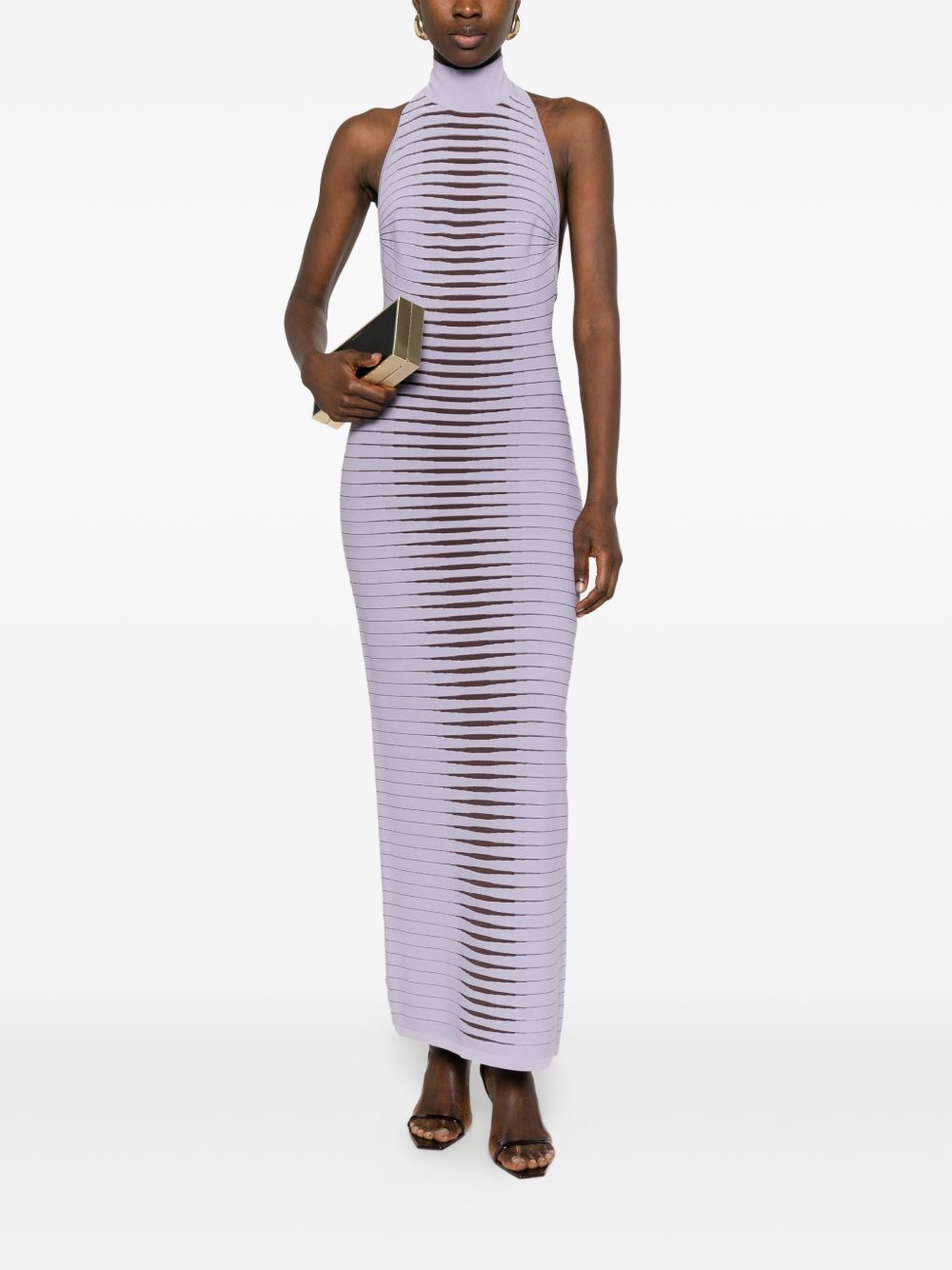 ELISABETTA FRANCHI Abito lungo in maglia con zebra jacquard 