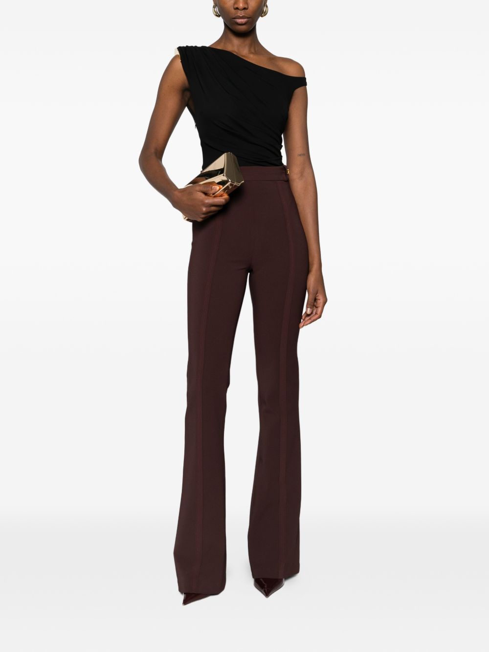 ELISABETTA FRANCHI Body asimmetrico monospalla in tessuto nero 